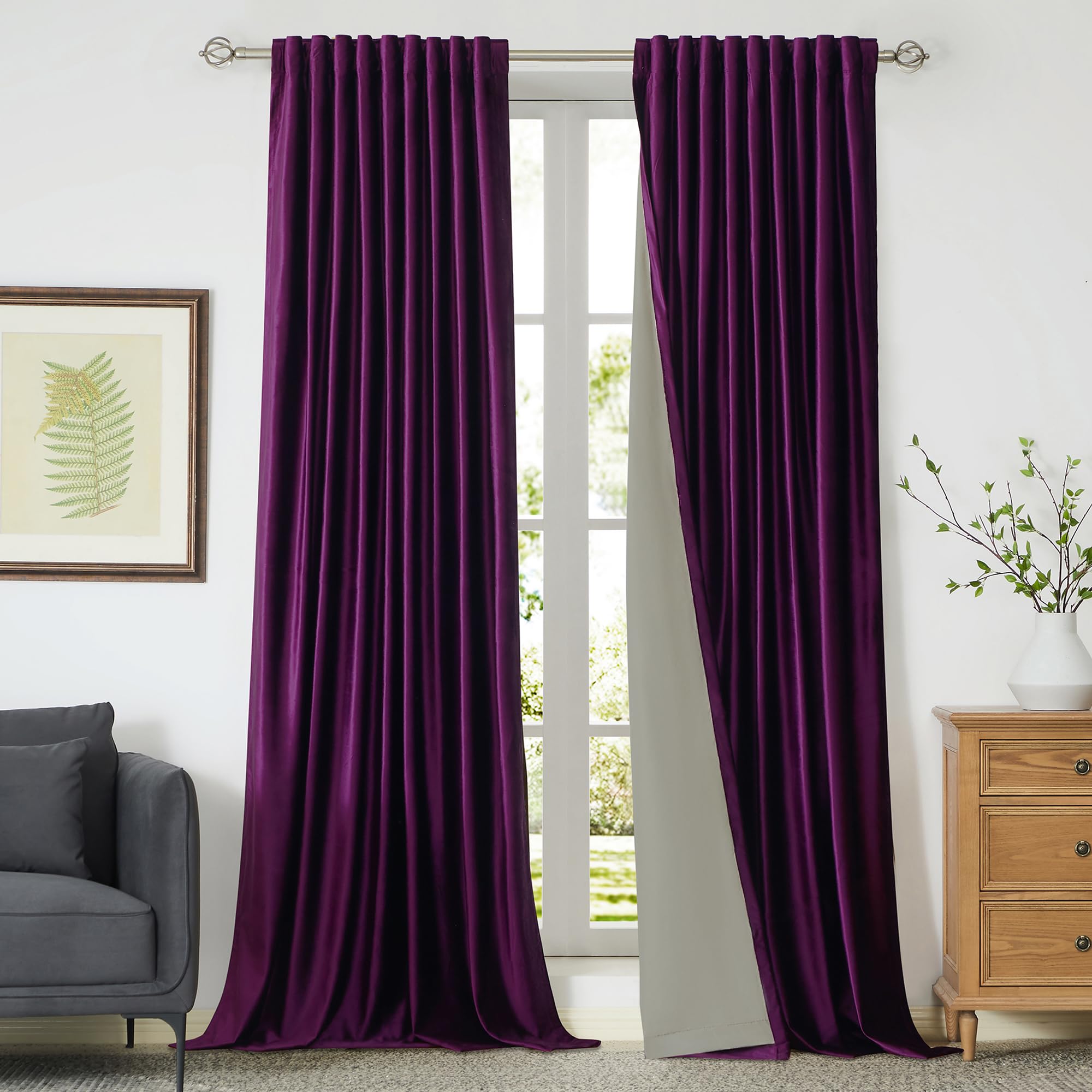 100% Blackout Ivory Off White Velvet Curtains 84 inch Long for Living Room,Set of 2 Panels Liner Rod Pocket Back Tab Thermal Window Drapes Room Darkening Heavy Decorative Curtains for Bedroom