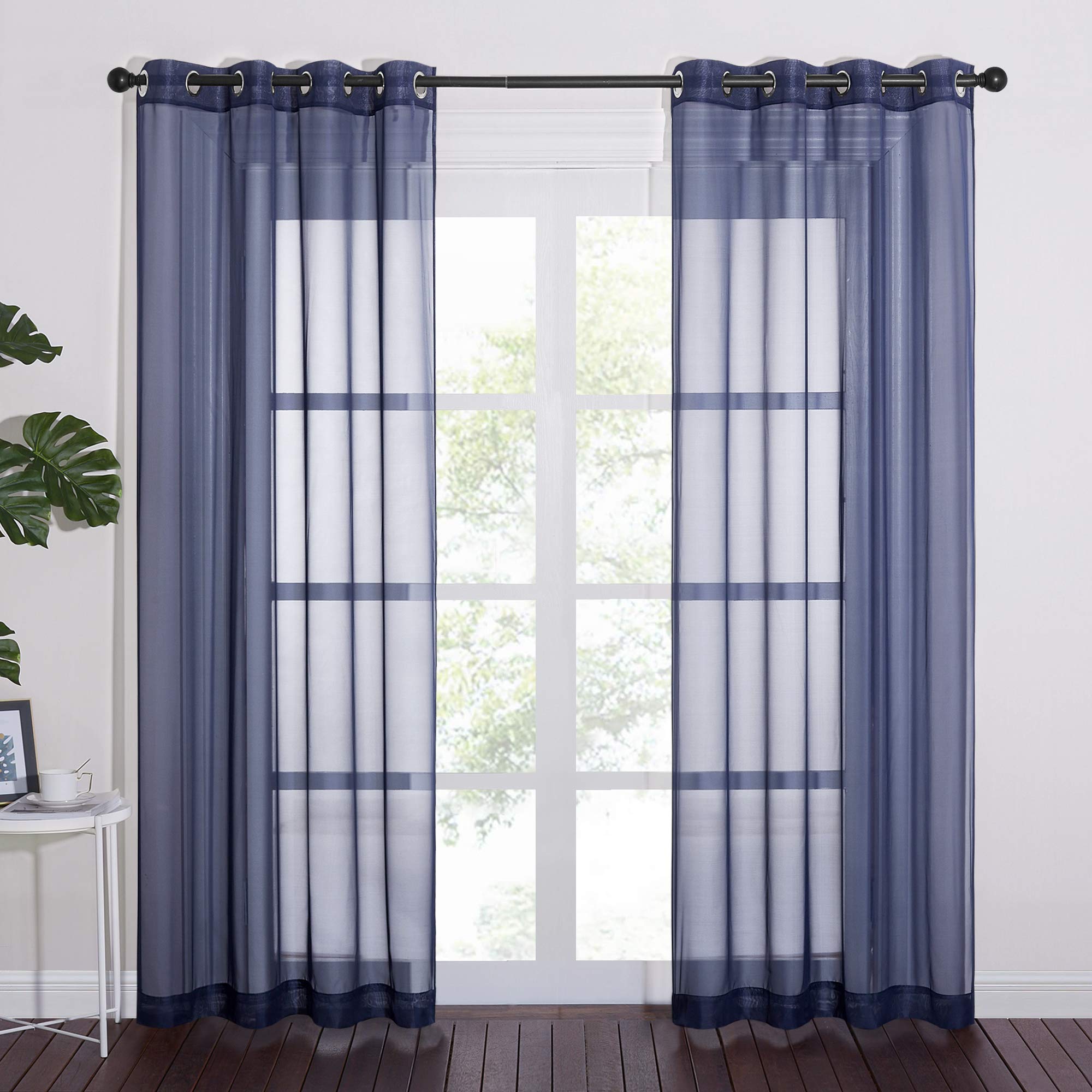 NICETOWN Sheer Curtains Panel 72" Long - Ring Top Window Treatment Sheer Voile Drapes for Bedroom/Living Room (White, Set of 2, W54 x L72)