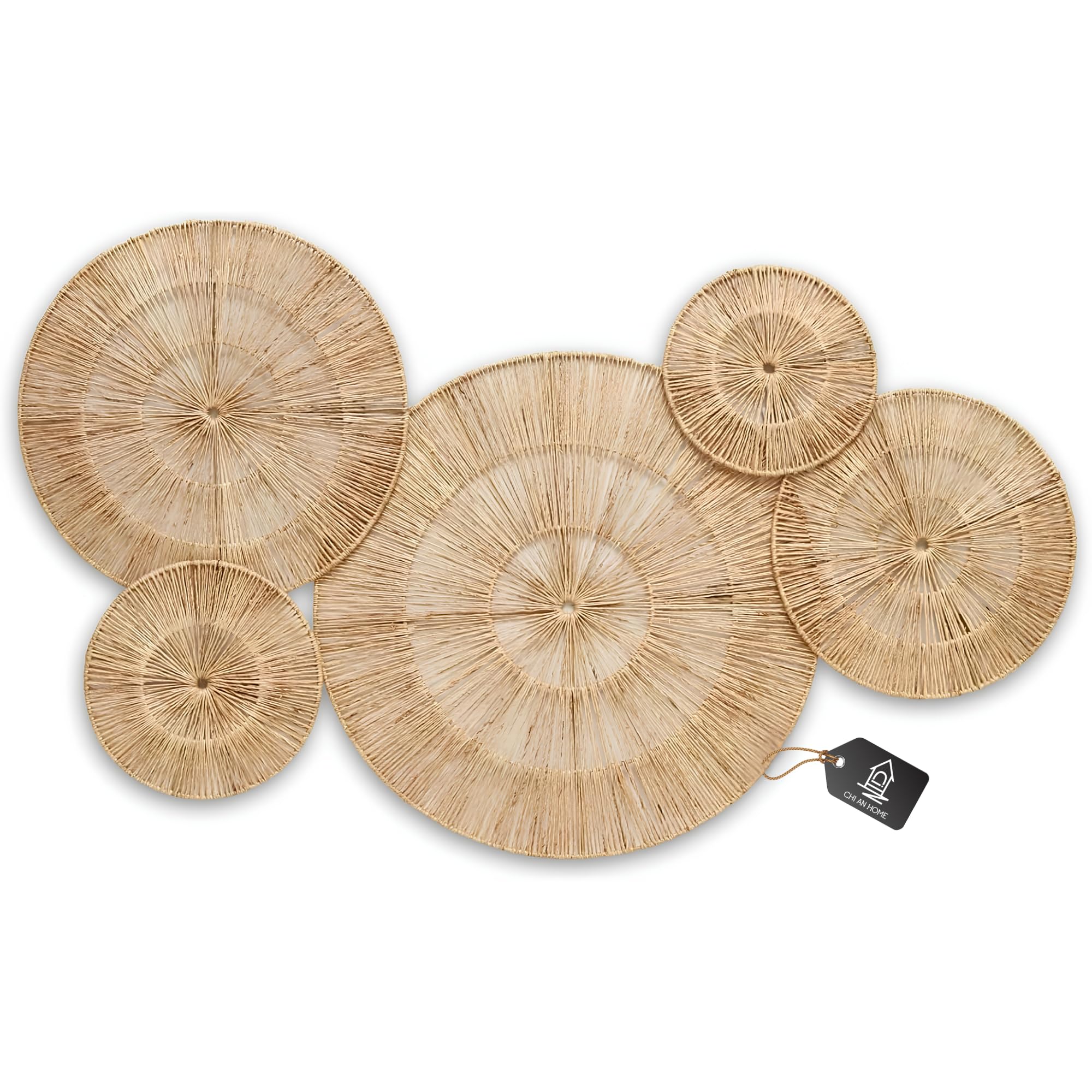 CHI AN HOME Wicker 23 Inch Jute Wall Decor Baskets, Set of 6 Extra Large Woven Jute Wall Plates, 23",21",15",13",12,10", Decorative Baskets for Wall Arts, Wall Hanging for Bedroom, Living Room, Office