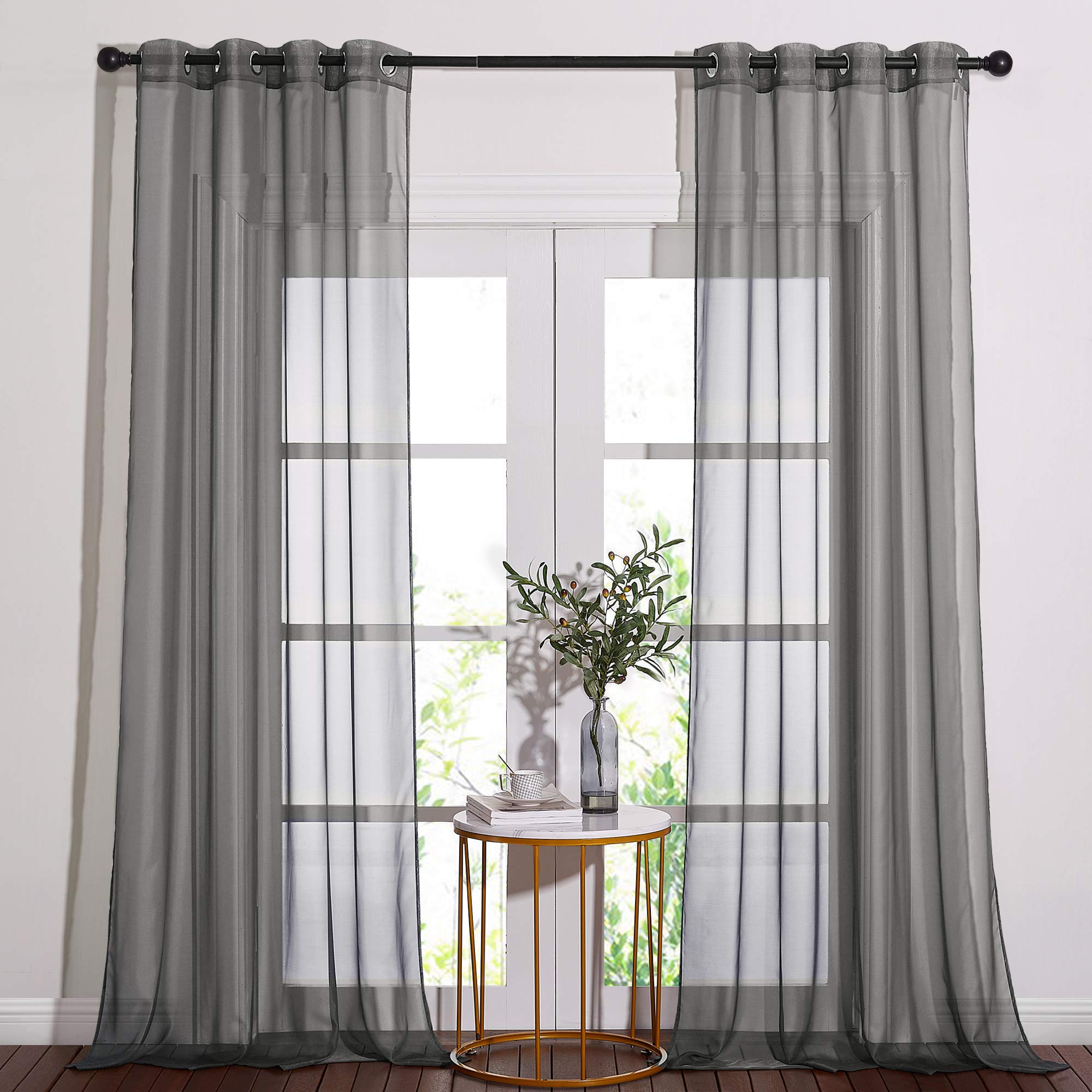 NICETOWN Sheer Curtains Panel 72" Long - Ring Top Window Treatment Sheer Voile Drapes for Bedroom/Living Room (White, Set of 2, W54 x L72)