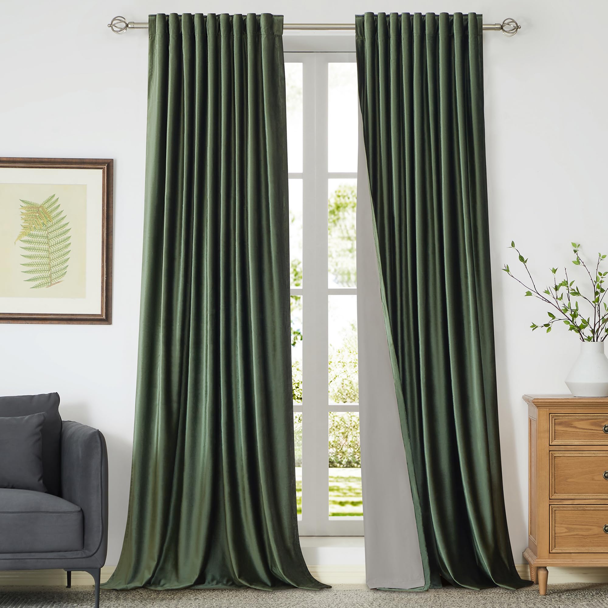 100% Blackout Ivory Off White Velvet Curtains 84 inch Long for Living Room,Set of 2 Panels Liner Rod Pocket Back Tab Thermal Window Drapes Room Darkening Heavy Decorative Curtains for Bedroom