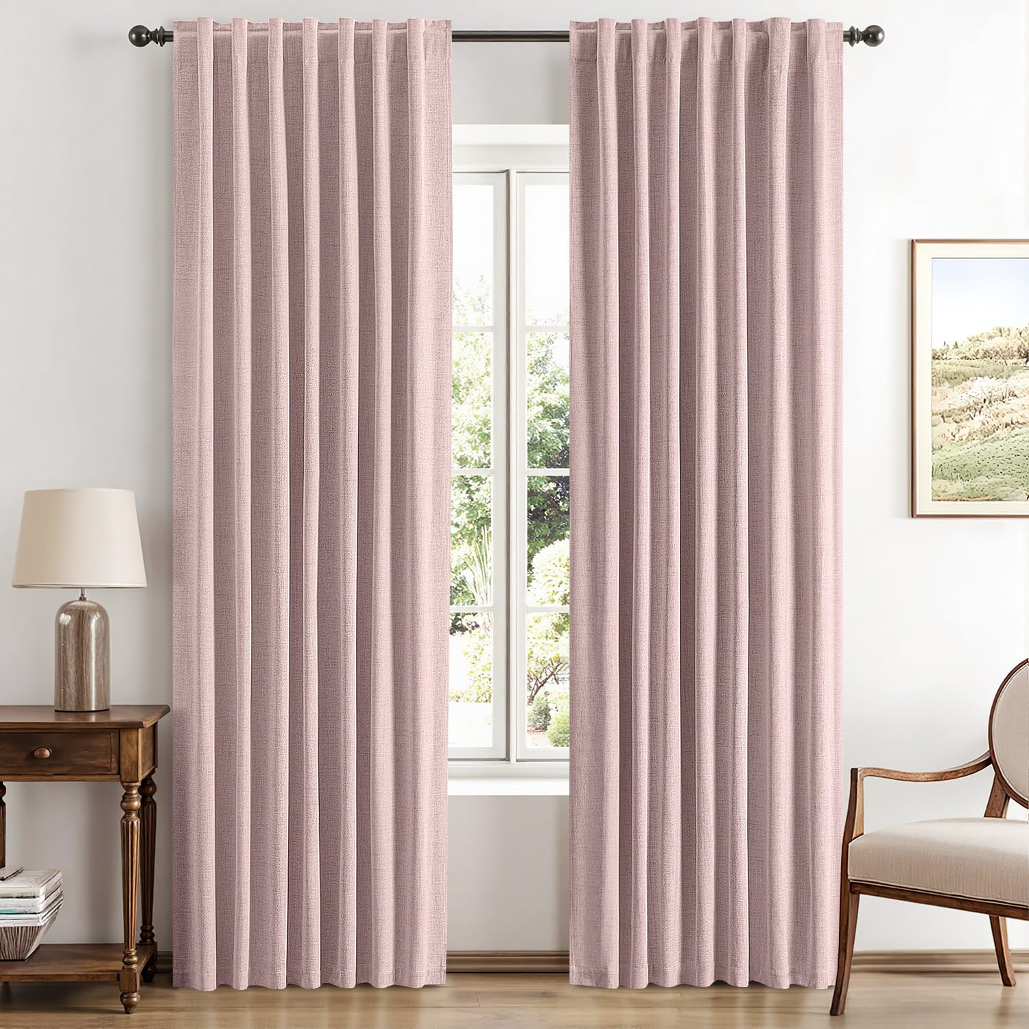 MIULEE 100% Blackout Linen Curtains for Bedroom, Ivory Solid Luxury Decor Thermal Insulation Room Darkening Drapes for Living Room Nursery Back Tab Rod Pocket 42 x 84 Inches, 2 Panels