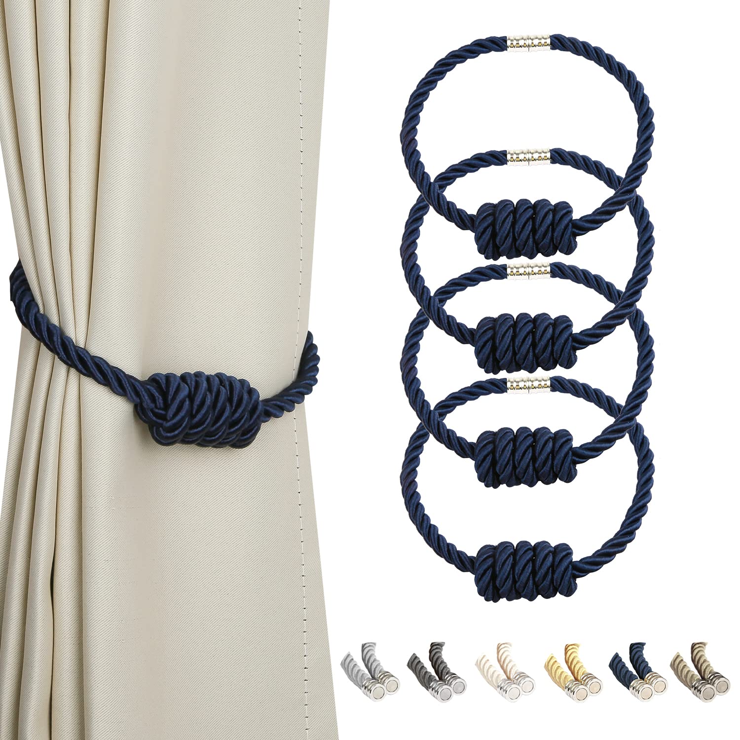 BEL AVENIR Magnetic Jute Curtain Tiebacks, Decorative Drapery Holdbacks Bohemian Style Woven Tie-Backs with Exquisite Knot (Jute, 2 Pack)