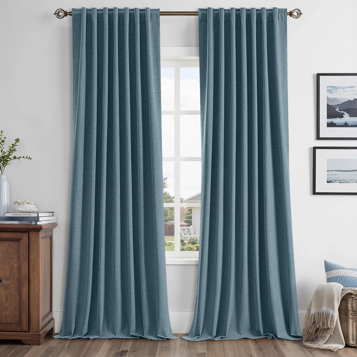 MIULEE 100% Blackout Linen Curtains for Bedroom, Ivory Solid Luxury Decor Thermal Insulation Room Darkening Drapes for Living Room Nursery Back Tab Rod Pocket 42 x 84 Inches, 2 Panels
