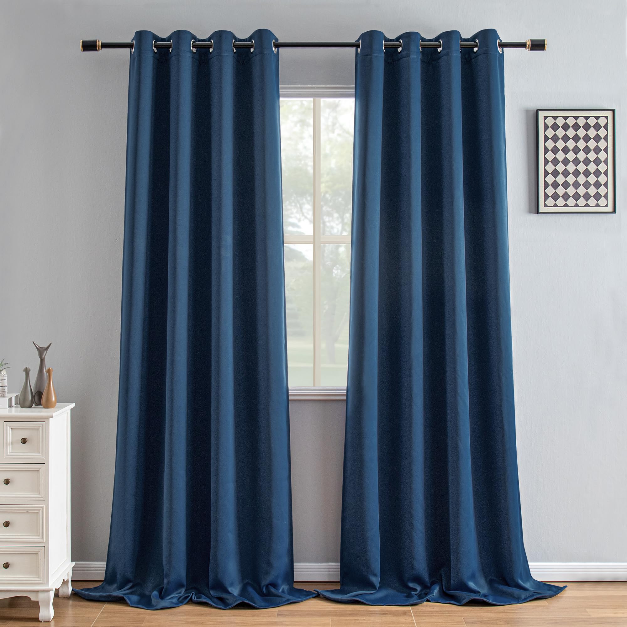 IGEMAEVE Black 100% Blackout Curtains 84 Inch Length 2 Panels Set, Black Out Curtains for Bedroom 84 Inch Long, Rod Pocket Energy Saving Room Darkening Drapes for Living Room Dining Room Window