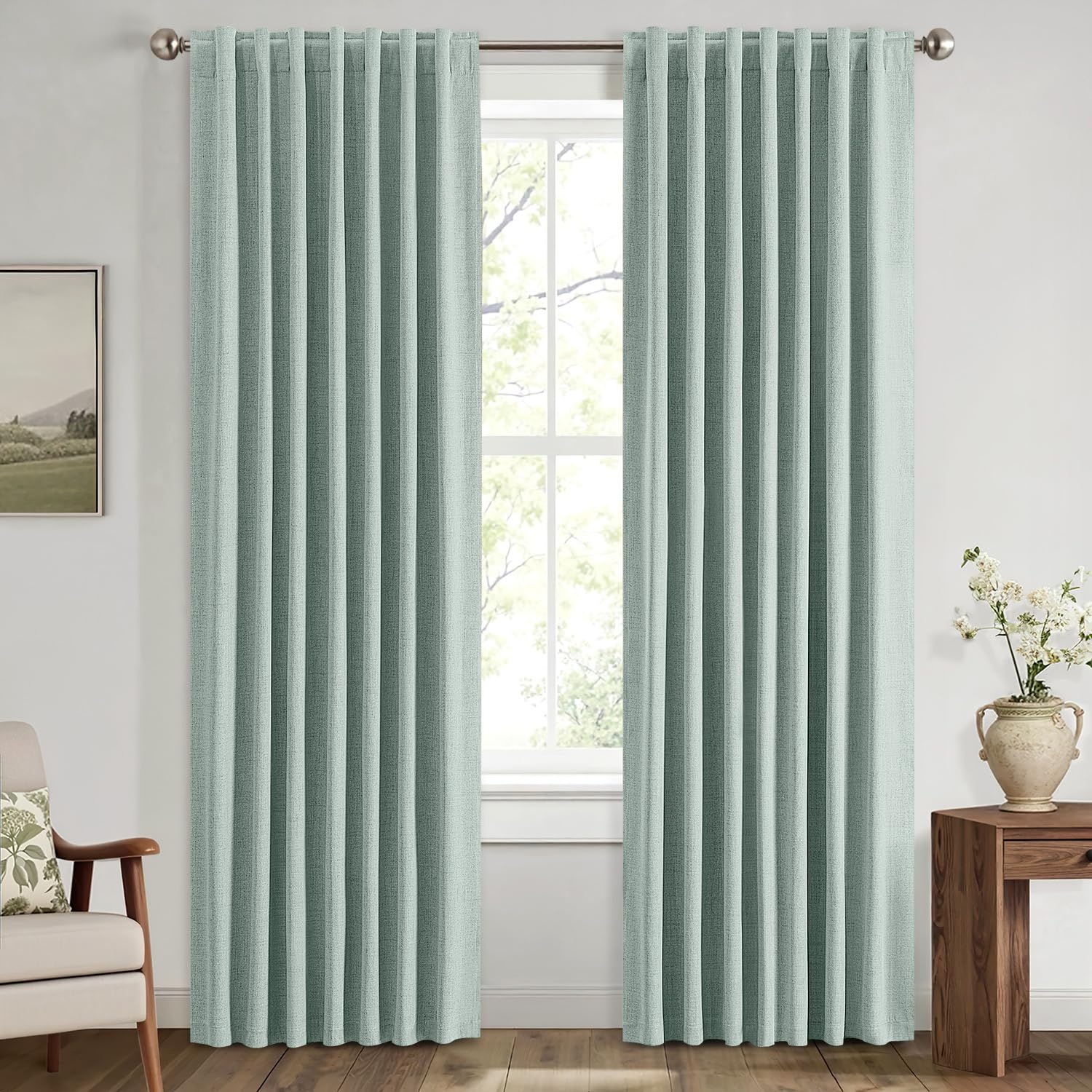 MIULEE 100% Blackout Linen Curtains for Bedroom, Ivory Solid Luxury Decor Thermal Insulation Room Darkening Drapes for Living Room Nursery Back Tab Rod Pocket 42 x 84 Inches, 2 Panels