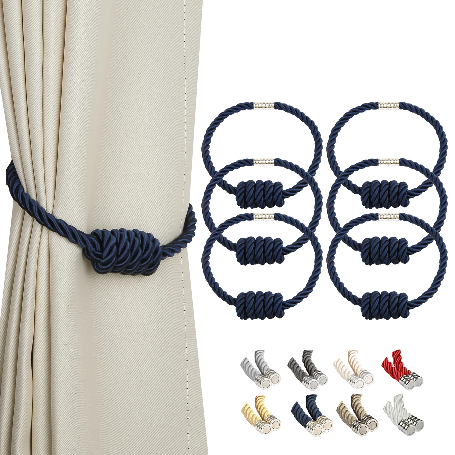 BEL AVENIR Magnetic Jute Curtain Tiebacks, Decorative Drapery Holdbacks Bohemian Style Woven Tie-Backs with Exquisite Knot (Jute, 2 Pack)