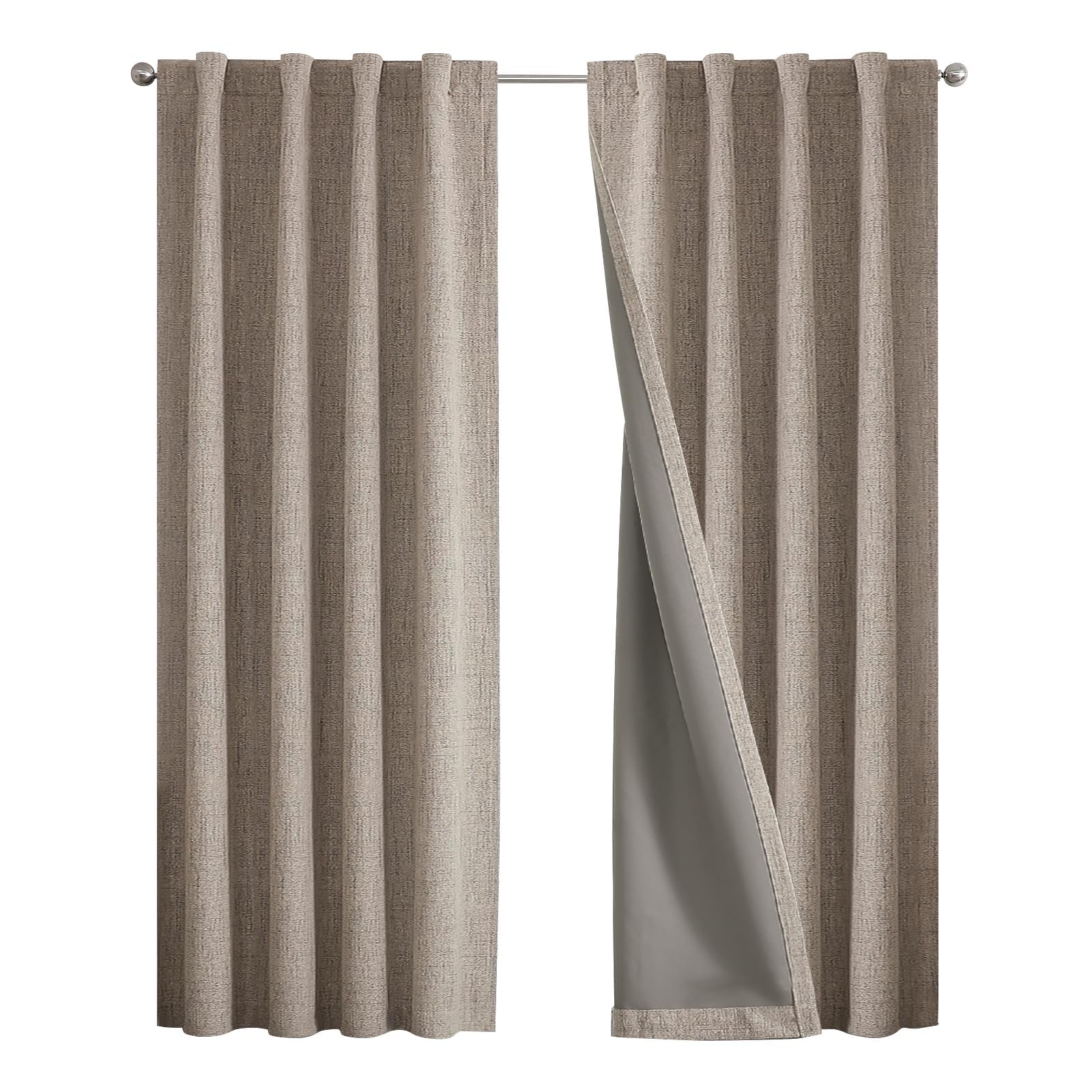 Joydeco Blackout Curtains for Bedroom - Nature Linen 84 Inch Long 100% Light Blocking 2 Panels Set, Rod Pocket & Back Tabs Living Room Drapes, Thermal Insulated Room Darkening Window Curtains