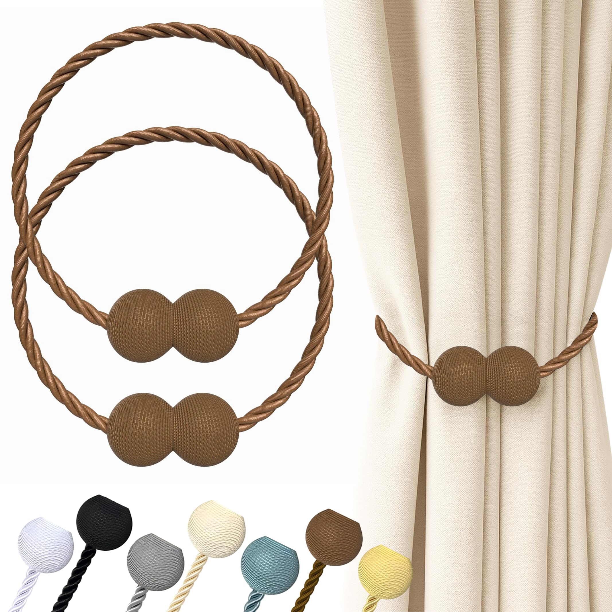 Hion Magnetic Curtain Tiebacks Black 2pcs, Curtain Tiebacks Buckles Holdbacks Holders Hooks Clip for Home Outdoor Bedroom Office Decorative Curtain