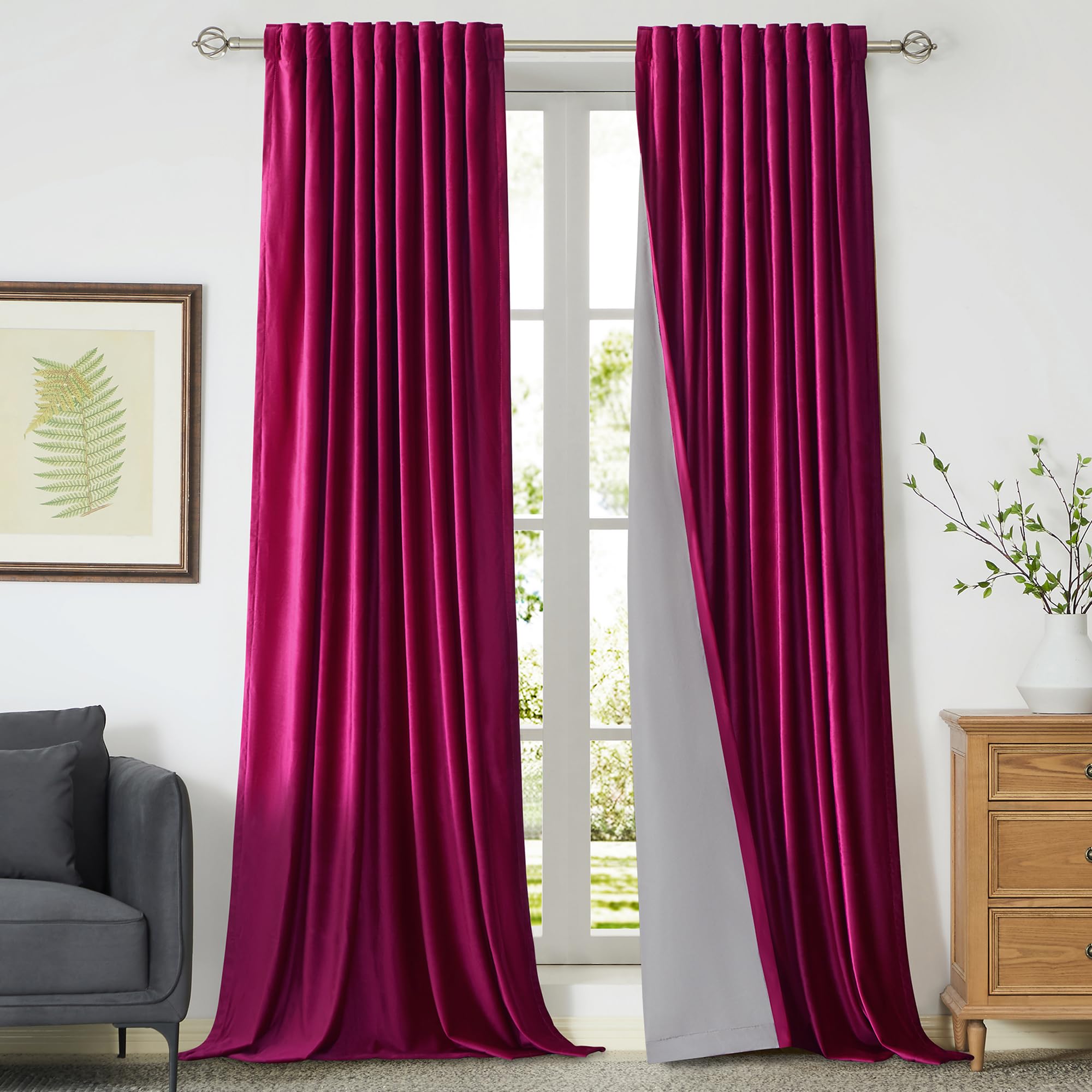 100% Blackout Ivory Off White Velvet Curtains 84 inch Long for Living Room,Set of 2 Panels Liner Rod Pocket Back Tab Thermal Window Drapes Room Darkening Heavy Decorative Curtains for Bedroom