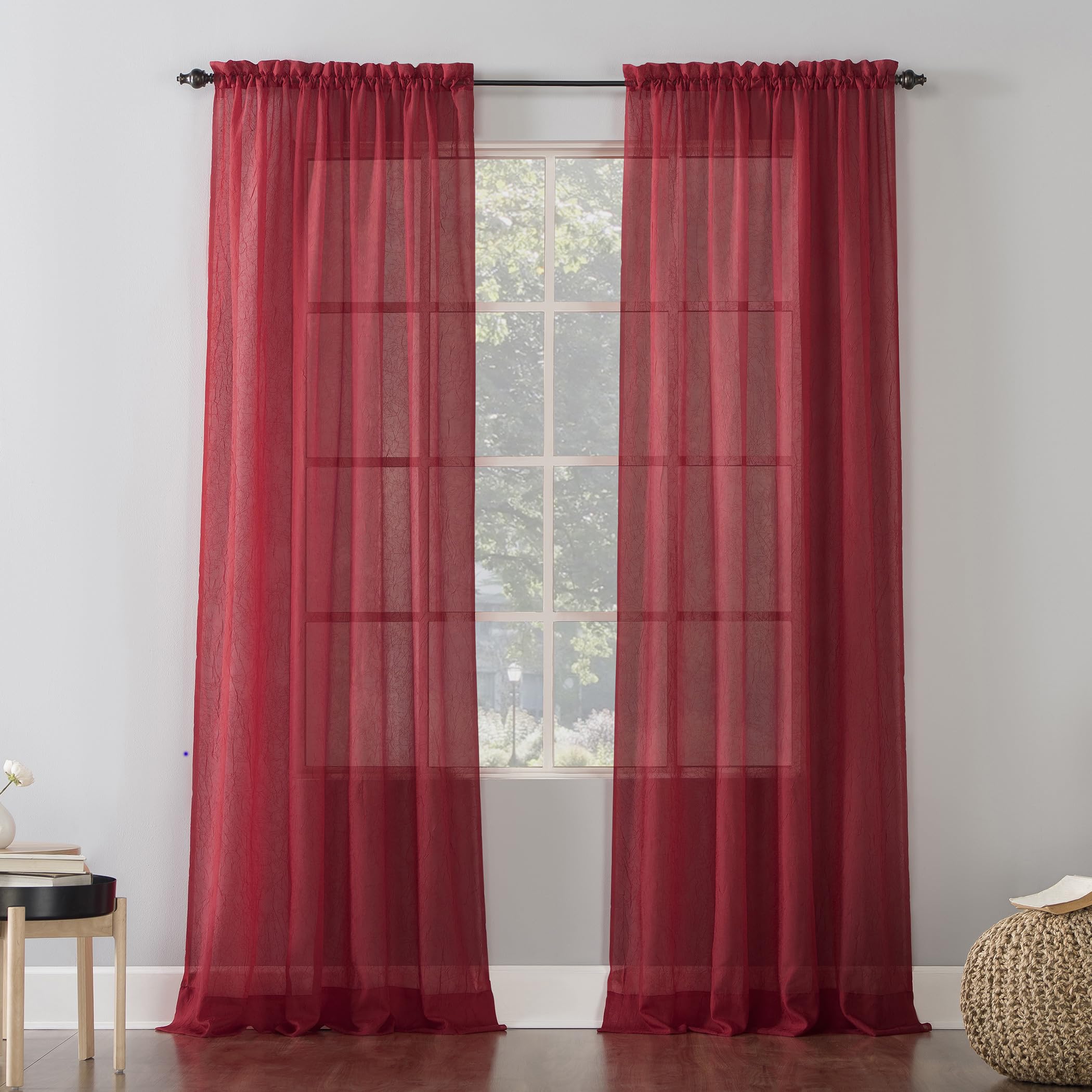 No. 918 Erica Crushed Sheer Voile Rod Pocket Curtain Panel, 51" x 84", Eggshell Off-White