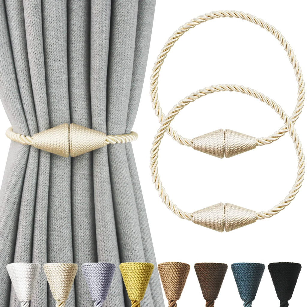 2 Pack Magnetic Curtain Tiebacks Rope Modern Handmade Curtain Tie Backs Decorative Drapes Weave Holdbacks for Window Décor, Khaki