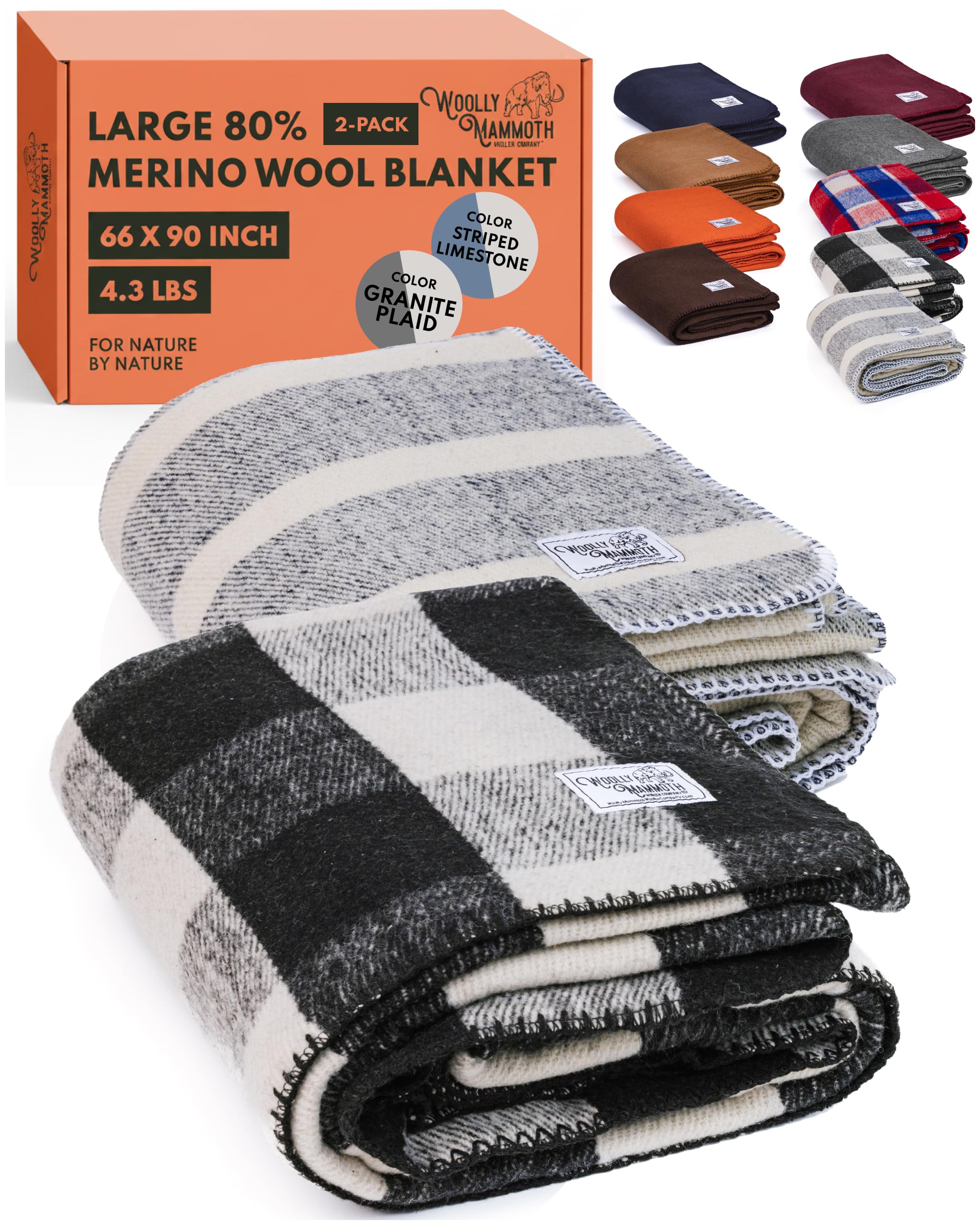 Woolly Mammoth Woolen Co. | Extra Large Merino Wool Camp Blanket | Perfect Outdoor Gear | Bedroll for Bushcraft, Camping, Trekking, Hiking, Survival, or Throw Blanket at the Cabin (Gray), 66" x 90"