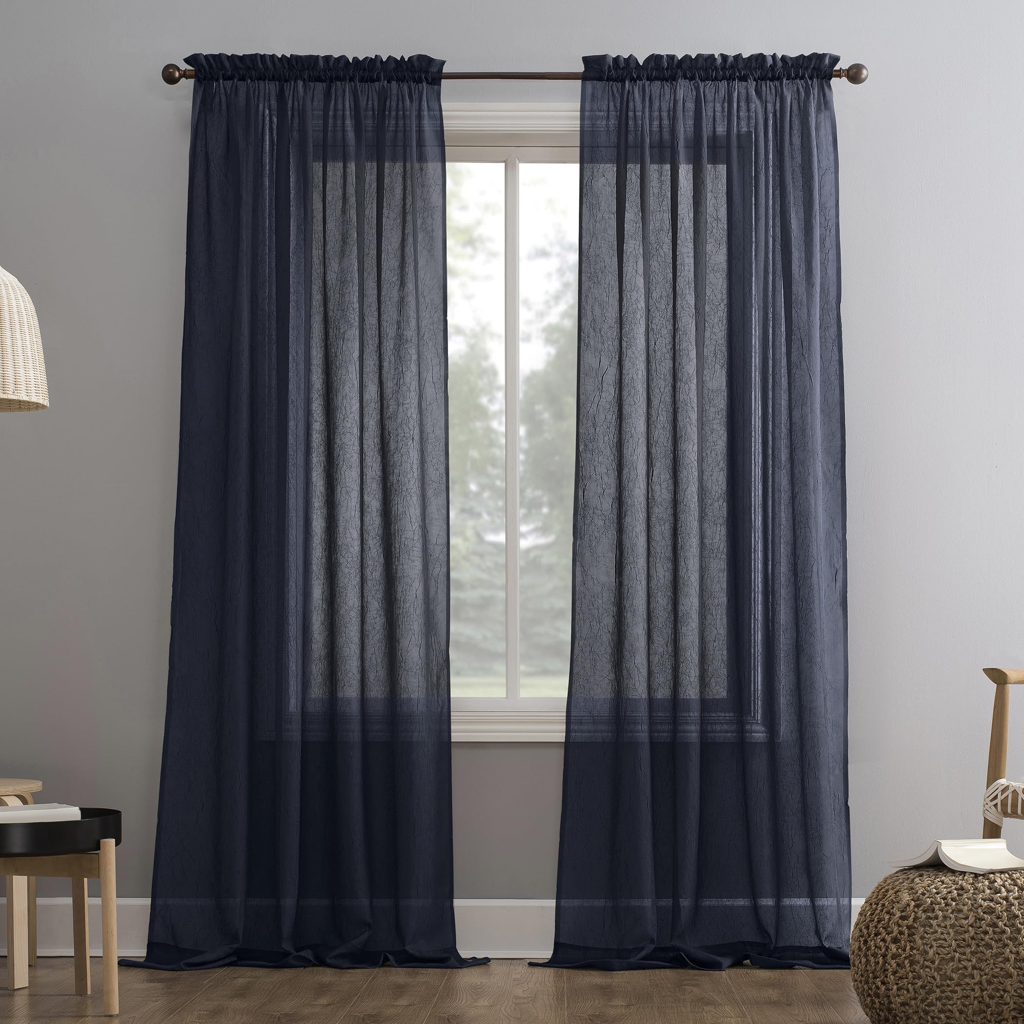 No. 918 Erica Crushed Sheer Voile Rod Pocket Curtain Panel, 51" x 84", Eggshell Off-White