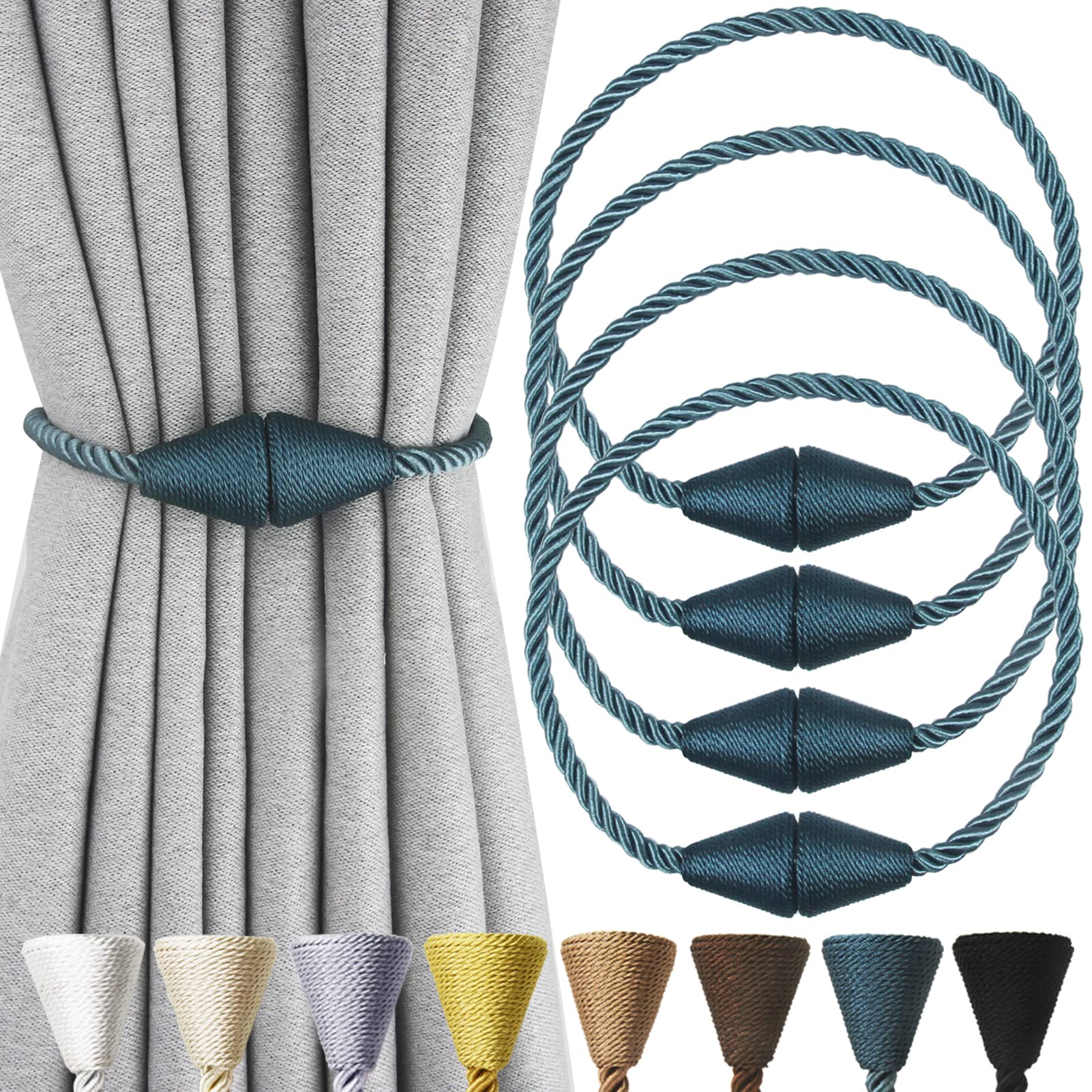 2 Pack Magnetic Curtain Tiebacks Rope Modern Handmade Curtain Tie Backs Decorative Drapes Weave Holdbacks for Window Décor, Khaki