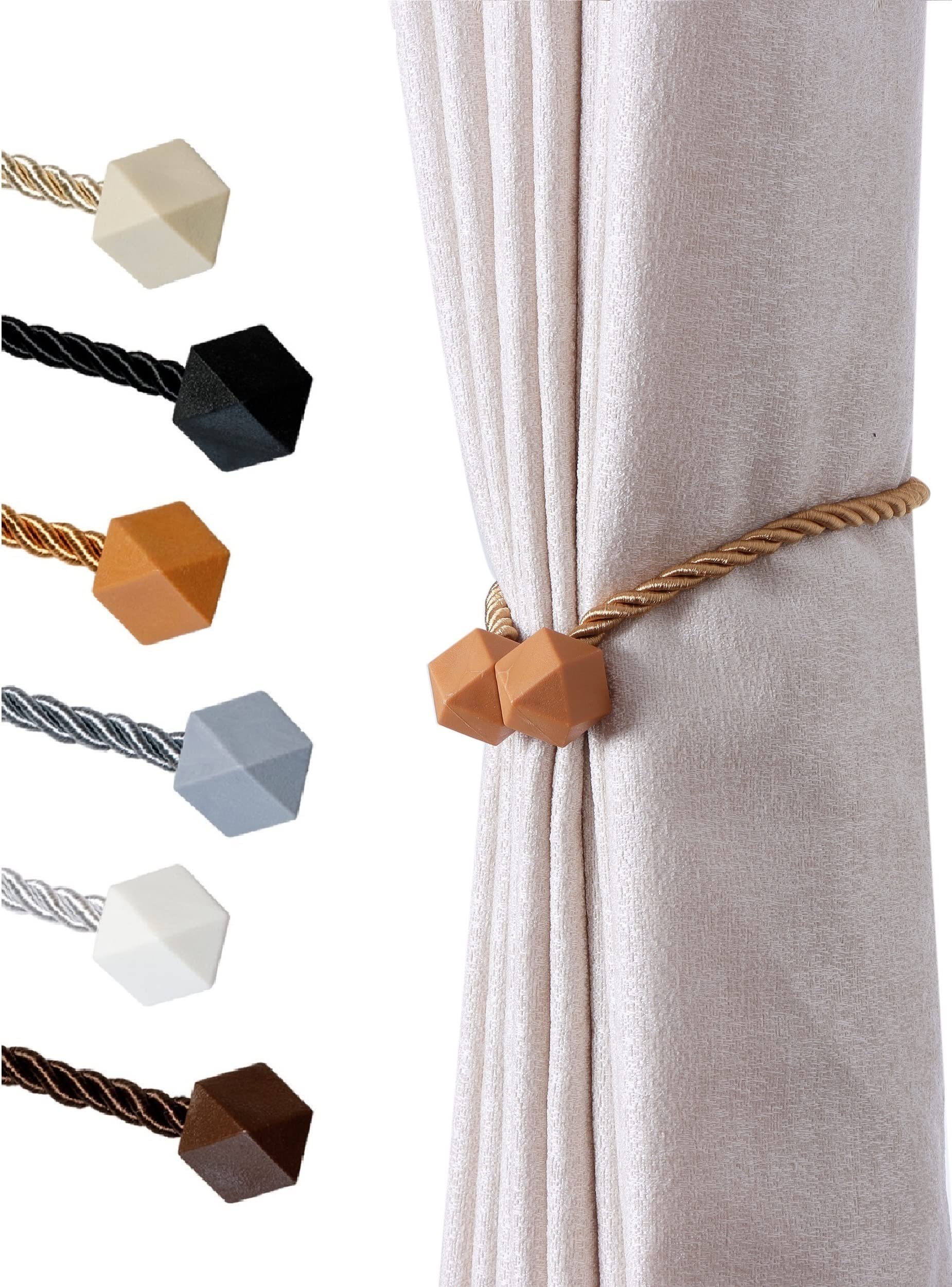 NazTur Magnetic Curtain Tiebacks- Upgrade 2022 with a Thicker Twist Rope & Strong Magnet Tieback Window Treatment Holdbacks Draperies Holders Decorative Drape Handmade Tie Back (Black, 2)