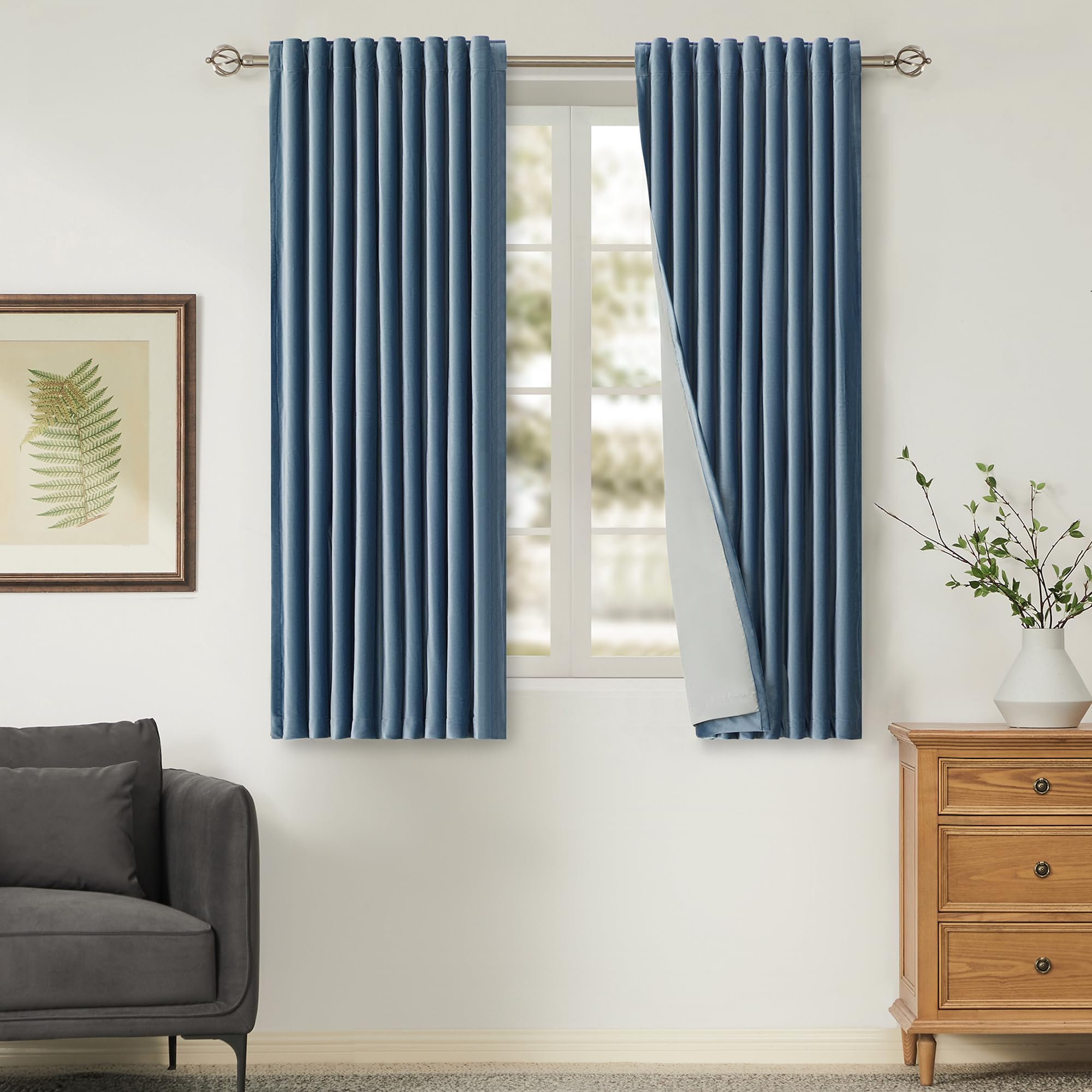 100% Blackout Ivory Off White Velvet Curtains 84 inch Long for Living Room,Set of 2 Panels Liner Rod Pocket Back Tab Thermal Window Drapes Room Darkening Heavy Decorative Curtains for Bedroom