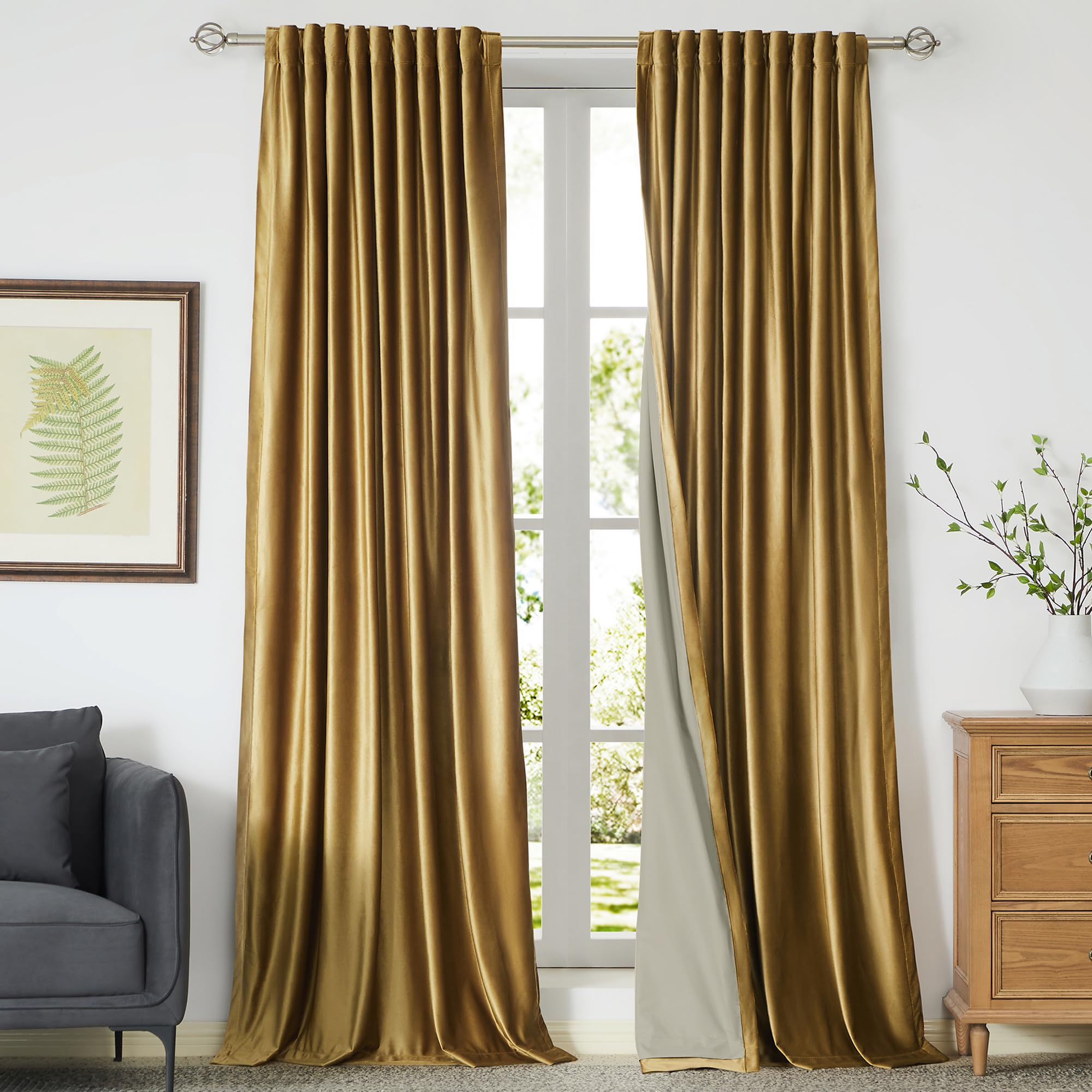 100% Blackout Ivory Off White Velvet Curtains 84 inch Long for Living Room,Set of 2 Panels Liner Rod Pocket Back Tab Thermal Window Drapes Room Darkening Heavy Decorative Curtains for Bedroom