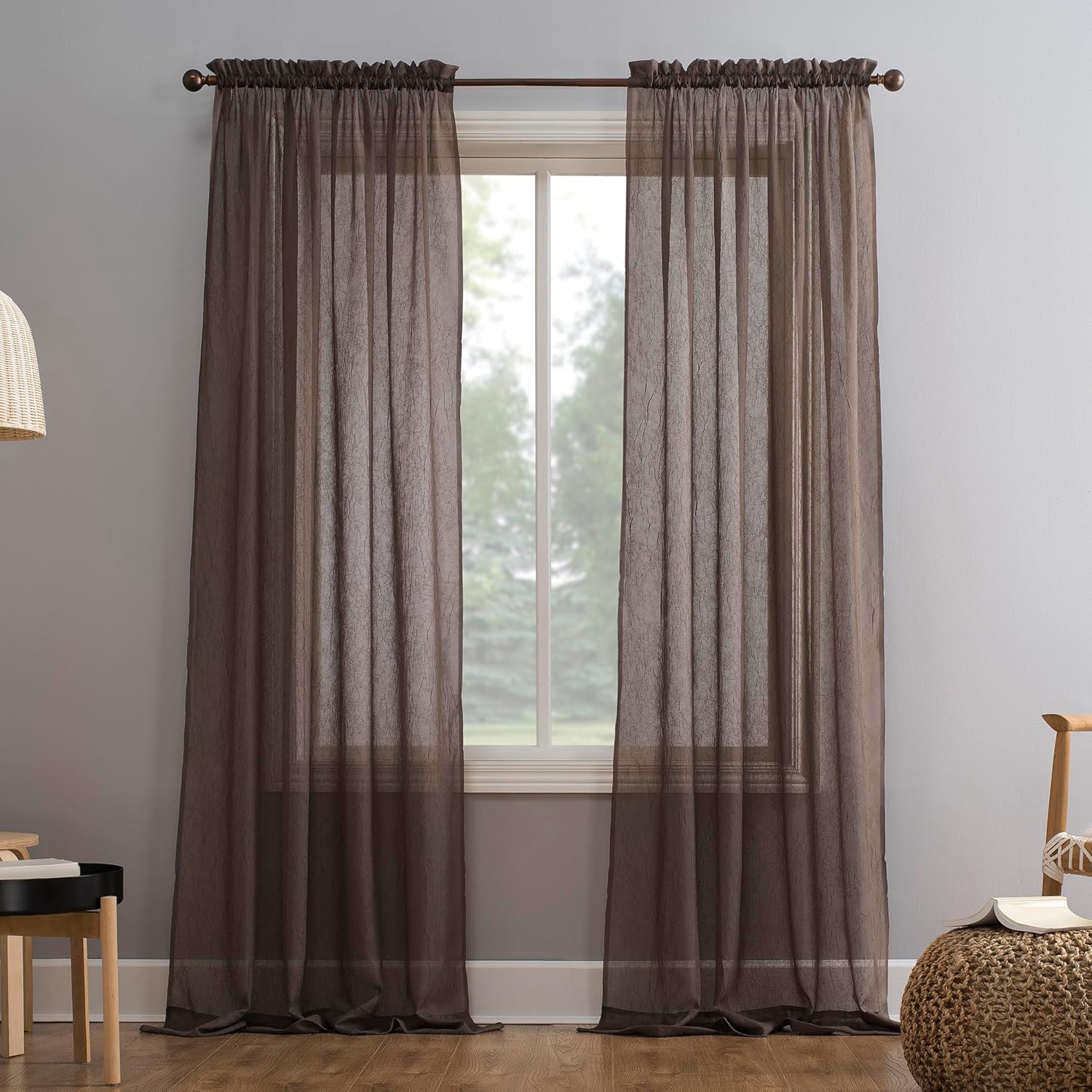 No. 918 Erica Crushed Sheer Voile Rod Pocket Curtain Panel, 51" x 84", Eggshell Off-White