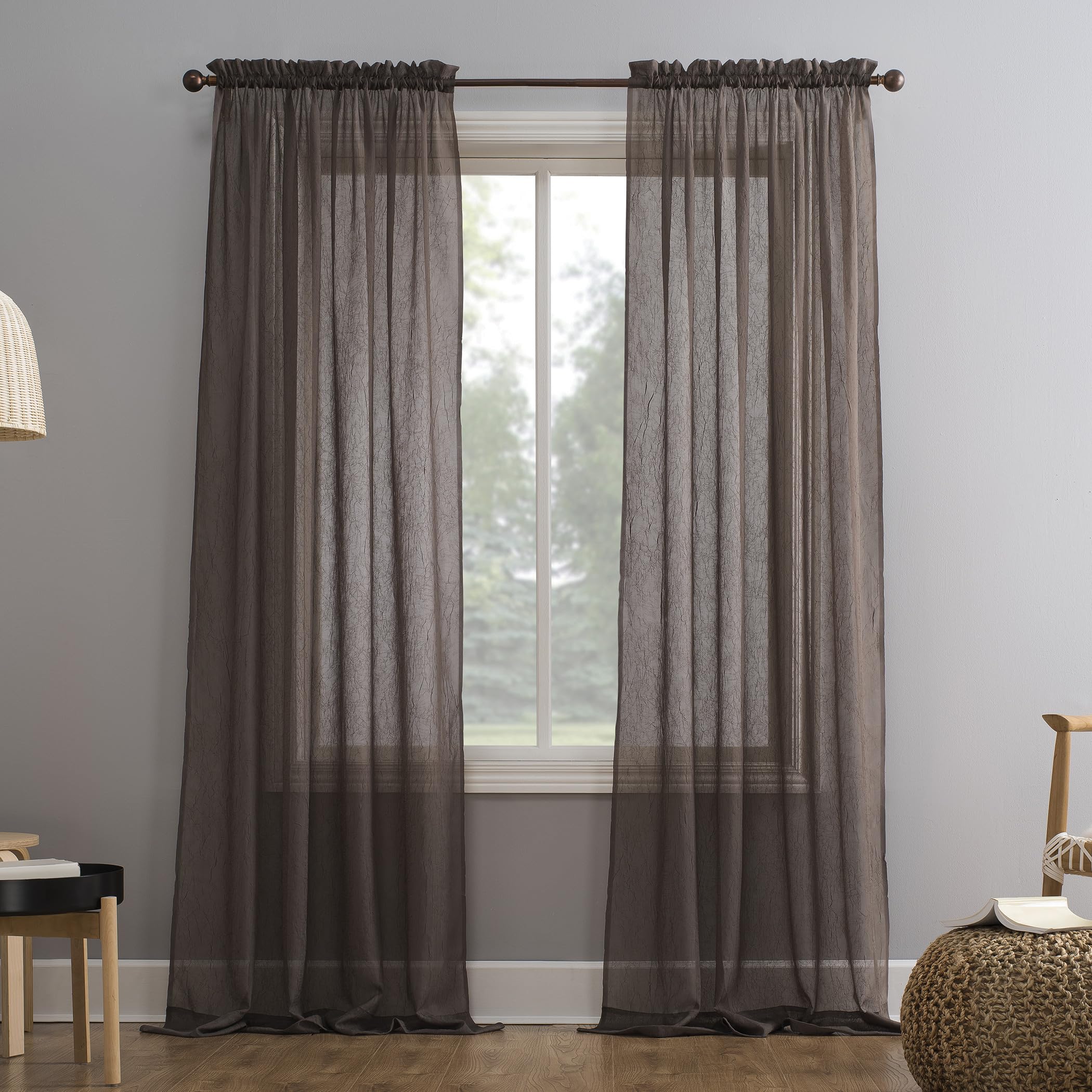 No. 918 Erica Crushed Sheer Voile Rod Pocket Curtain Panel, 51" x 84", Eggshell Off-White