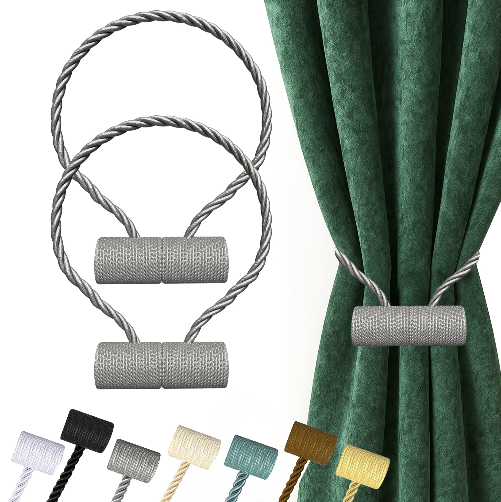 Hion Magnetic Curtain Tiebacks Black 2pcs, Curtain Tiebacks Buckles Holdbacks Holders Hooks Clip for Home Outdoor Bedroom Office Decorative Curtain