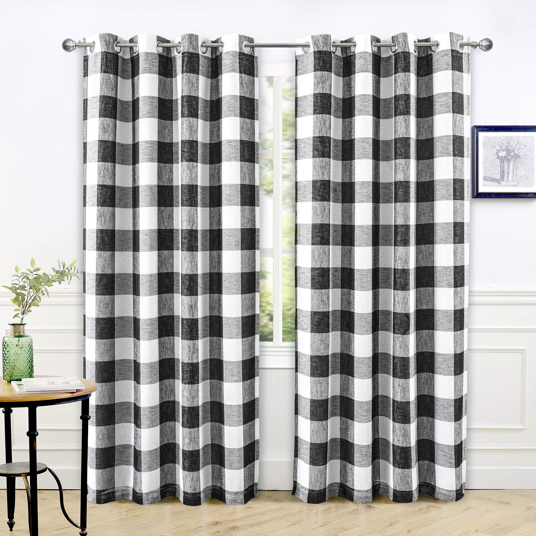 DriftAway Buffalo Plaid Blackout Curtains Linen Textured Farmhouse Double Layer Thermal Insulated Yarn Dyed Woven Checkered Gingham Grommet Drapes for Living Room 2 Panels Each 52W x 84L Taupe