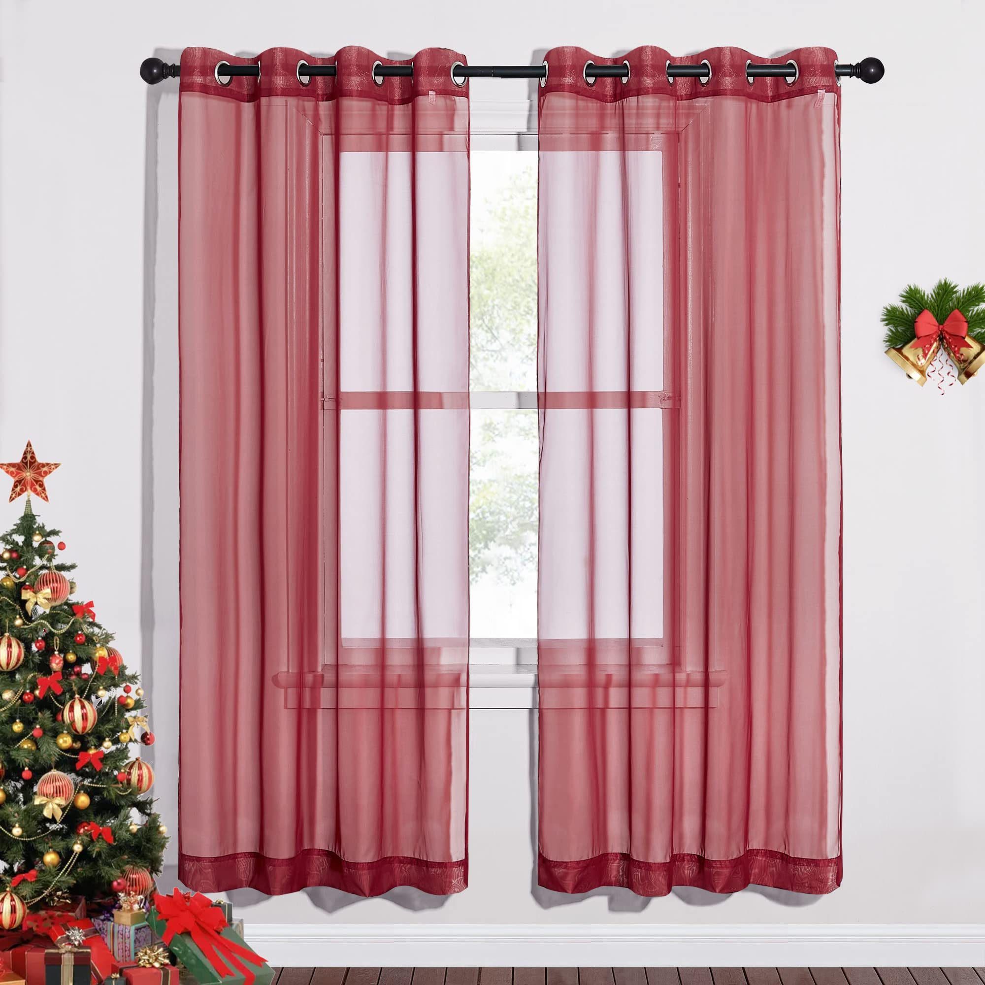 NICETOWN Sheer Curtains Panel 72" Long - Ring Top Window Treatment Sheer Voile Drapes for Bedroom/Living Room (White, Set of 2, W54 x L72)
