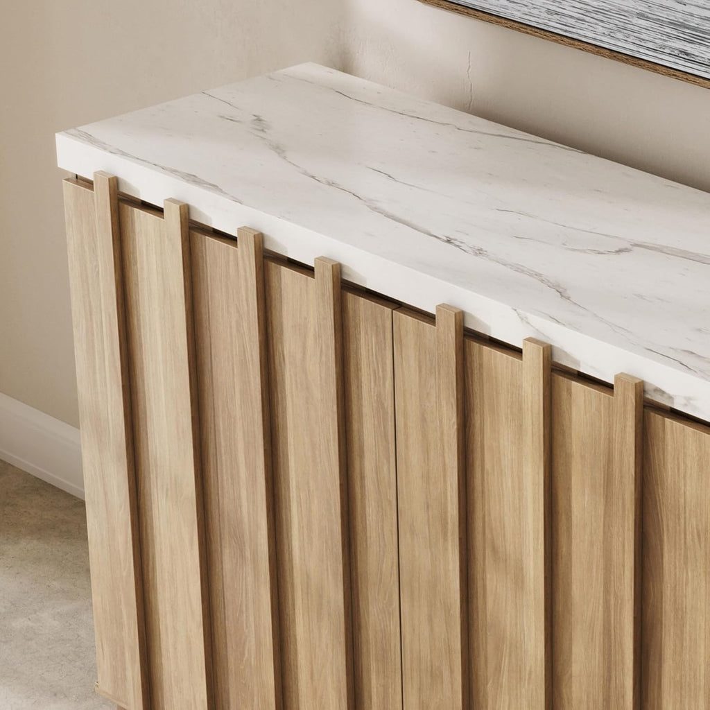 Camel 47" Fluted Buffet Cabinet with Faux Marble Top