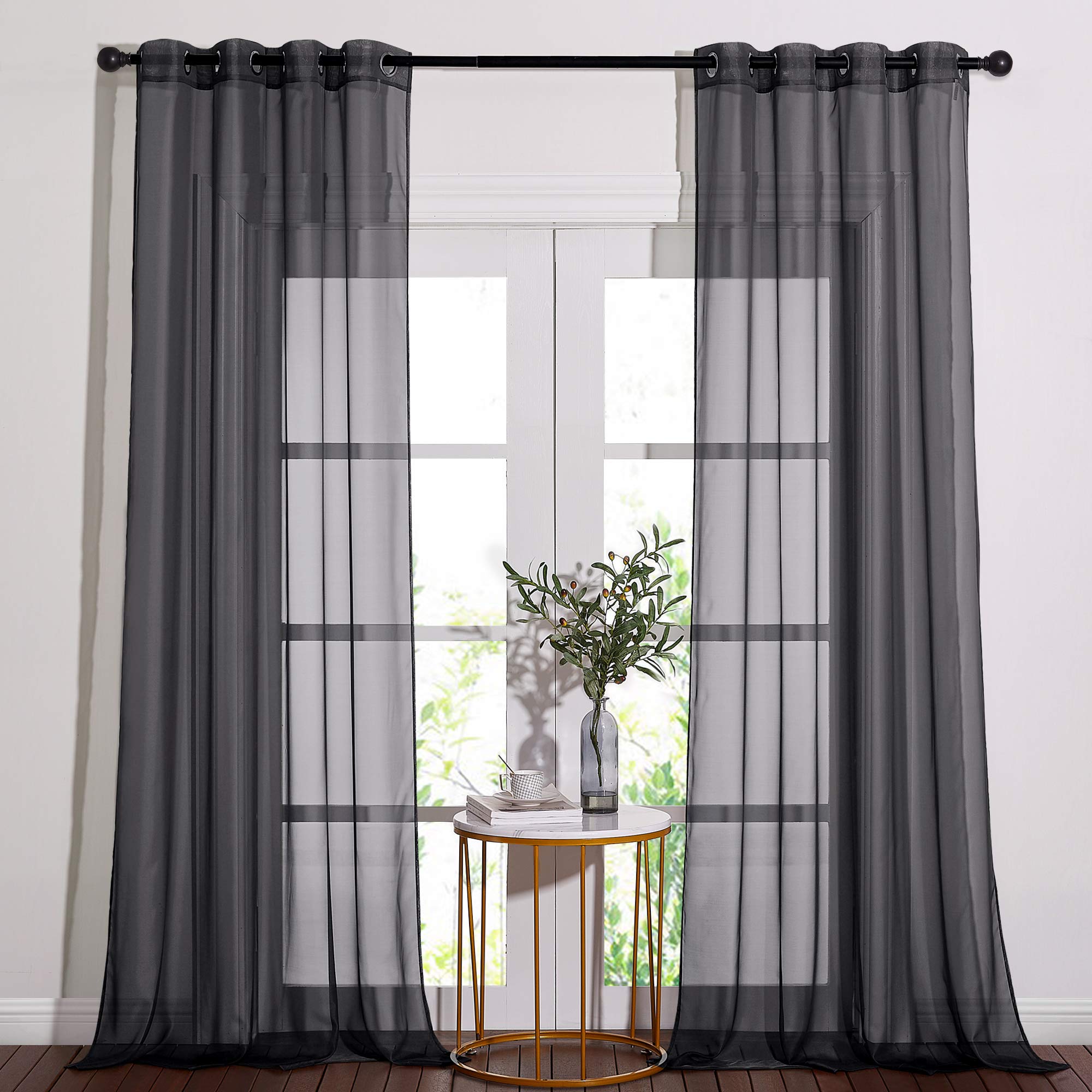 NICETOWN Sheer Curtains Panel 72" Long - Ring Top Window Treatment Sheer Voile Drapes for Bedroom/Living Room (White, Set of 2, W54 x L72)