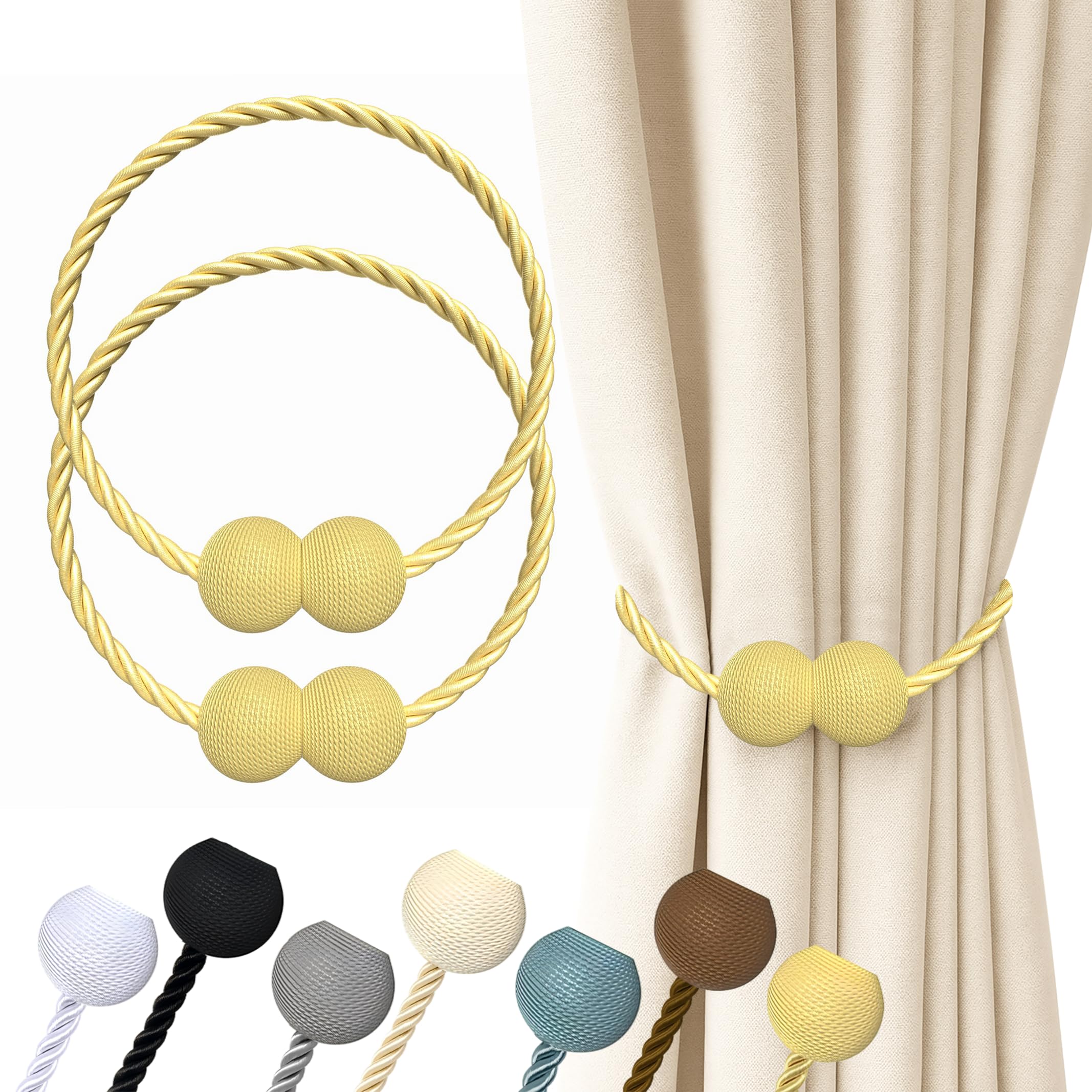Hion Magnetic Curtain Tiebacks Black 2pcs, Curtain Tiebacks Buckles Holdbacks Holders Hooks Clip for Home Outdoor Bedroom Office Decorative Curtain
