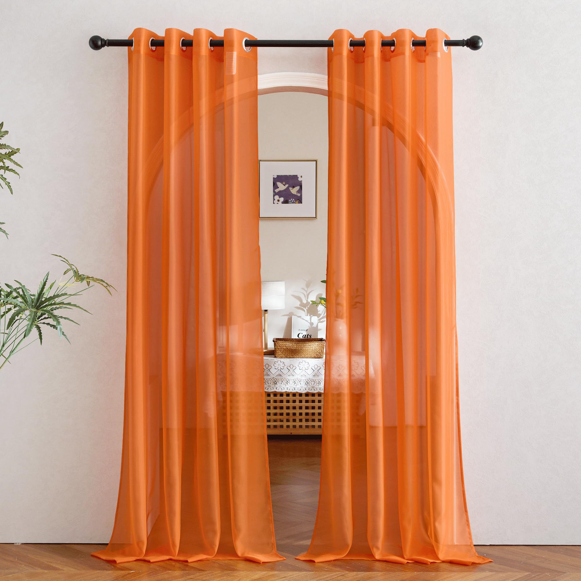 NICETOWN Sheer Curtains Panel 72" Long - Ring Top Window Treatment Sheer Voile Drapes for Bedroom/Living Room (White, Set of 2, W54 x L72)
