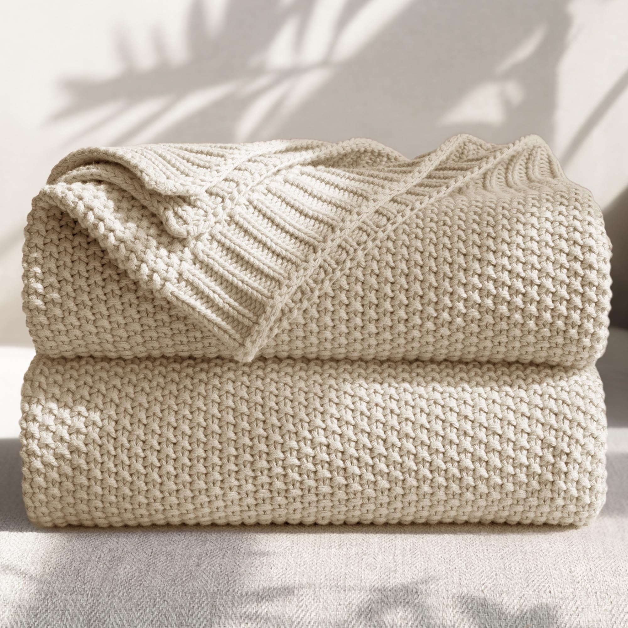 Olive Green Cable Knit Cotton Throw Blanket 50×60 Inch