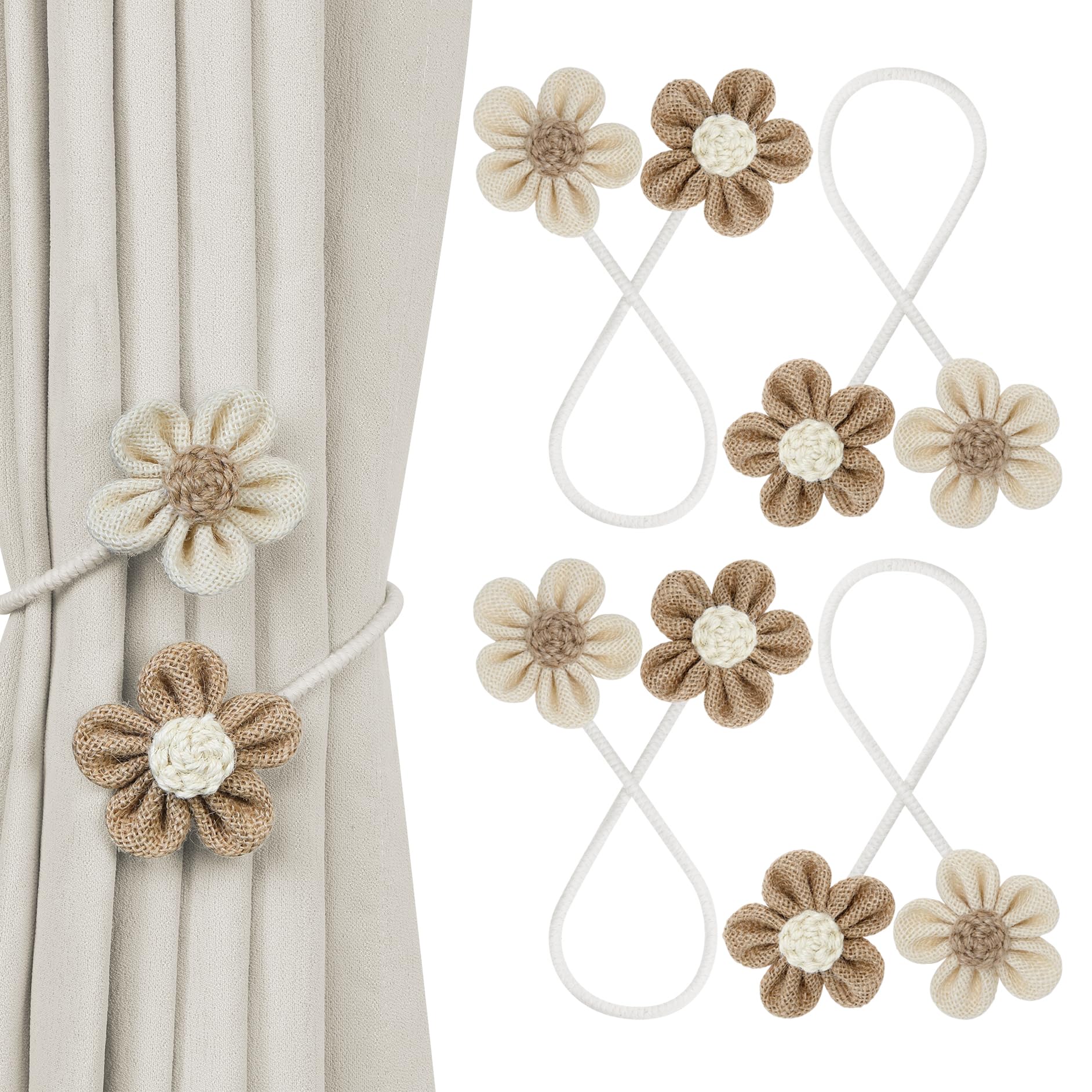 KLOGTSIND Flower Curtain Tiebacks, 2 Pack Boho Curtain Ties Elegant DIY Curtain Holdbacks, Decorative Window Drape Twist Tie Backs for Bedroom Decor, Nursery Decor, Farmhouse Decor