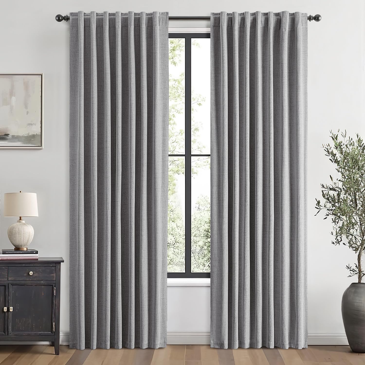 MIULEE 100% Blackout Linen Curtains for Bedroom, Ivory Solid Luxury Decor Thermal Insulation Room Darkening Drapes for Living Room Nursery Back Tab Rod Pocket 42 x 84 Inches, 2 Panels