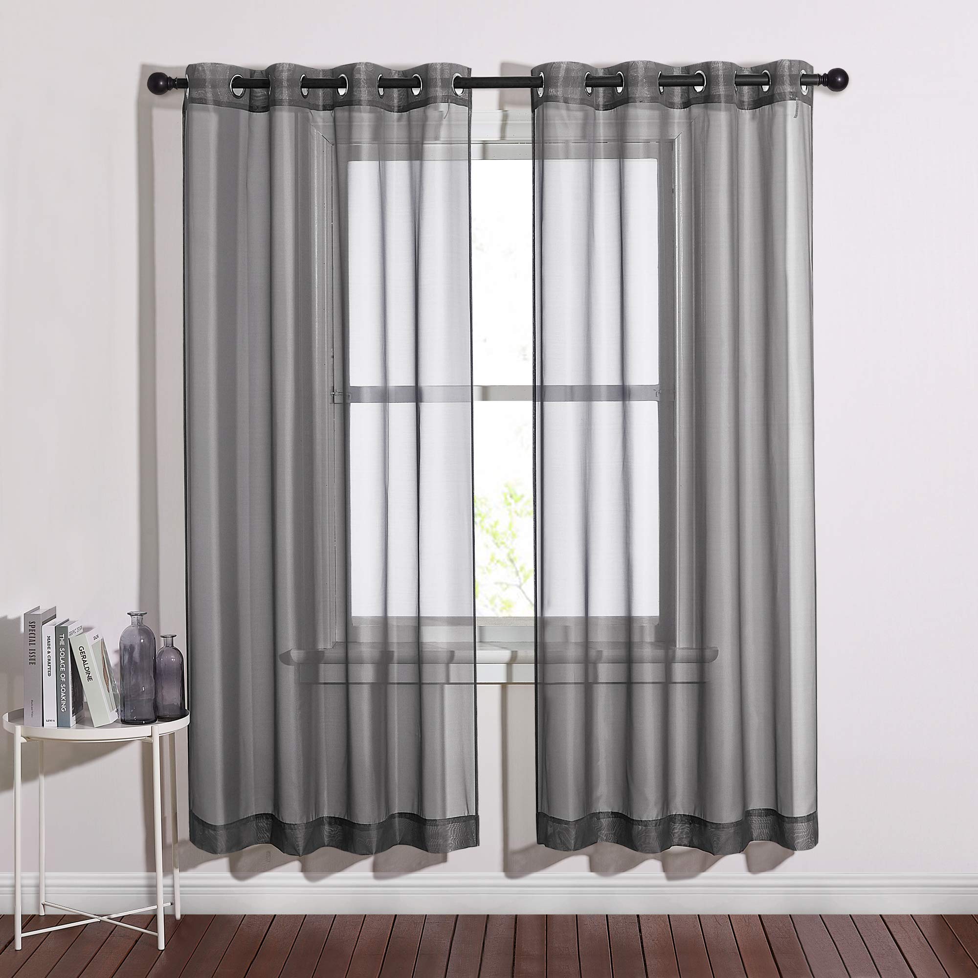 NICETOWN Sheer Curtains Panel 72" Long - Ring Top Window Treatment Sheer Voile Drapes for Bedroom/Living Room (White, Set of 2, W54 x L72)