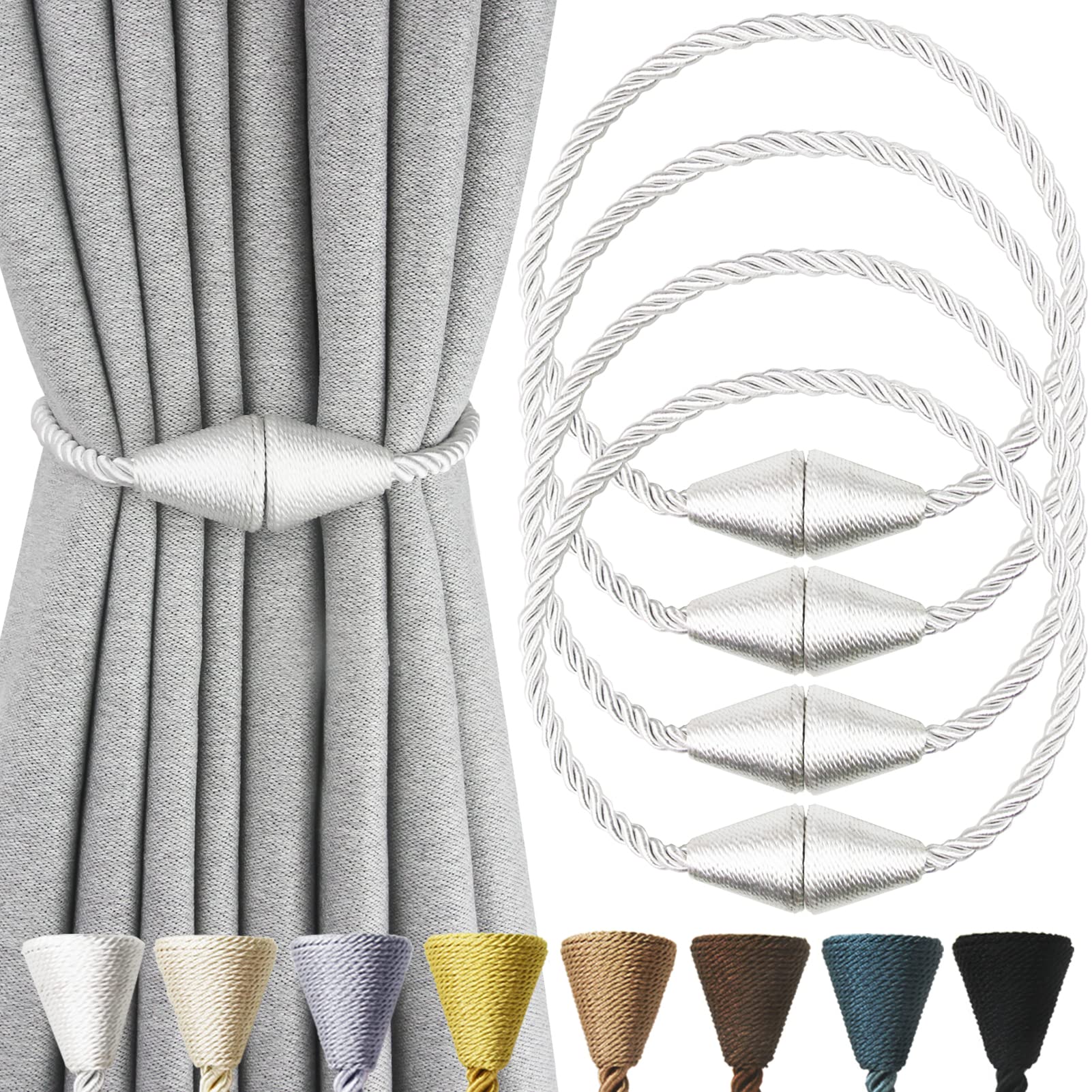 2 Pack Magnetic Curtain Tiebacks Rope Modern Handmade Curtain Tie Backs Decorative Drapes Weave Holdbacks for Window Décor, Khaki