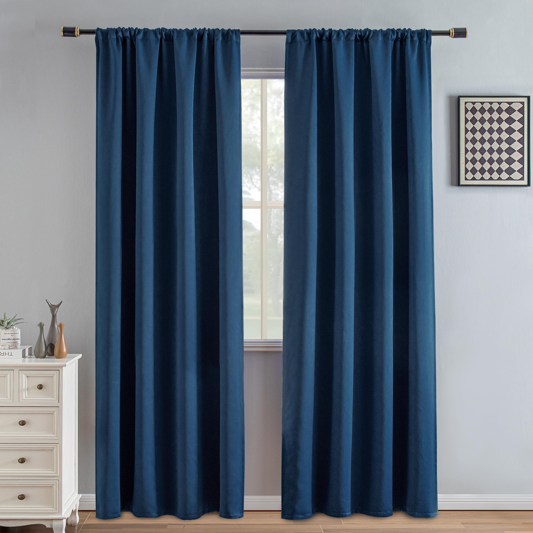 IGEMAEVE Black 100% Blackout Curtains 84 Inch Length 2 Panels Set, Black Out Curtains for Bedroom 84 Inch Long, Rod Pocket Energy Saving Room Darkening Drapes for Living Room Dining Room Window