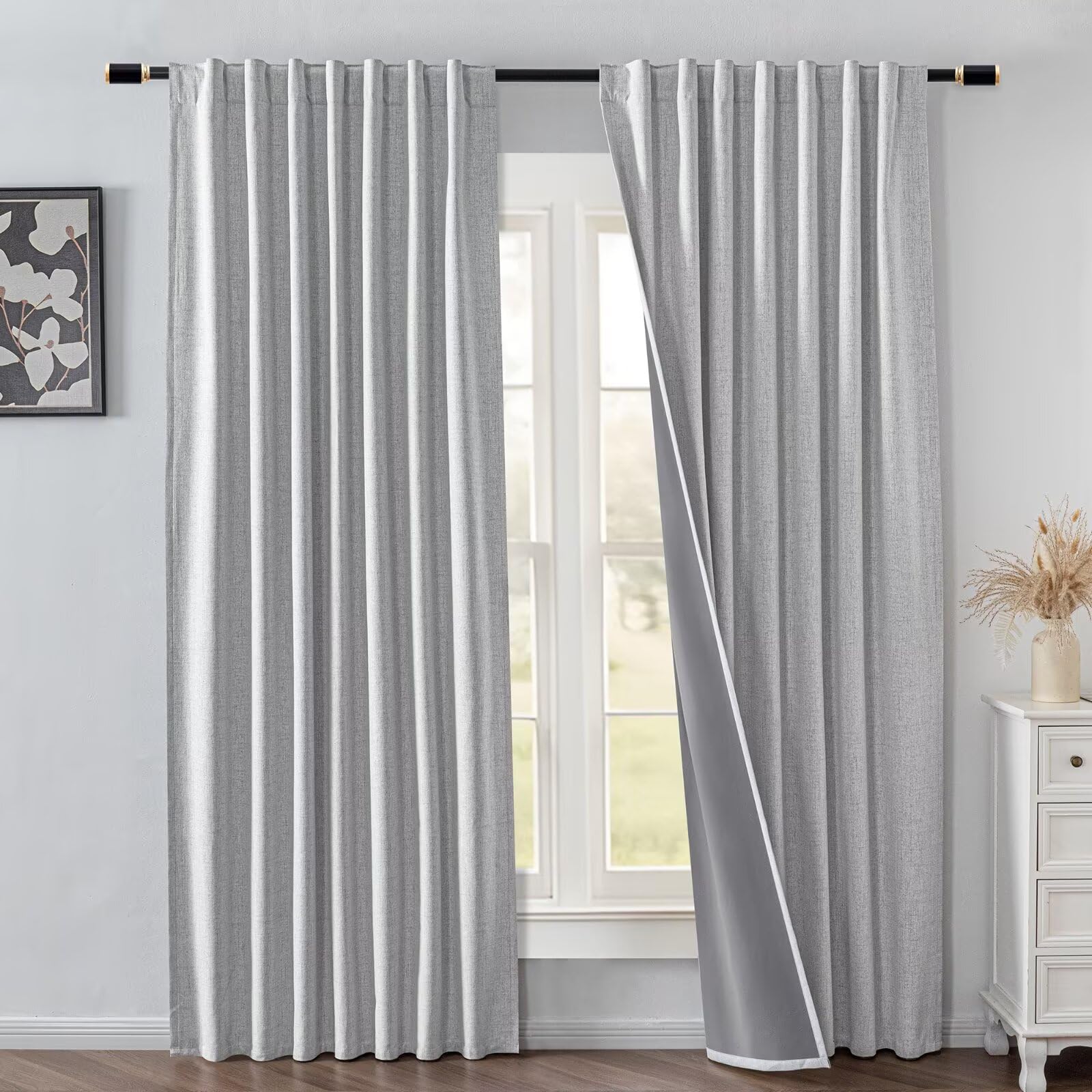 IGEMAEVE Black 100% Blackout Curtains 84 Inch Length 2 Panels Set, Black Out Curtains for Bedroom 84 Inch Long, Rod Pocket Energy Saving Room Darkening Drapes for Living Room Dining Room Window