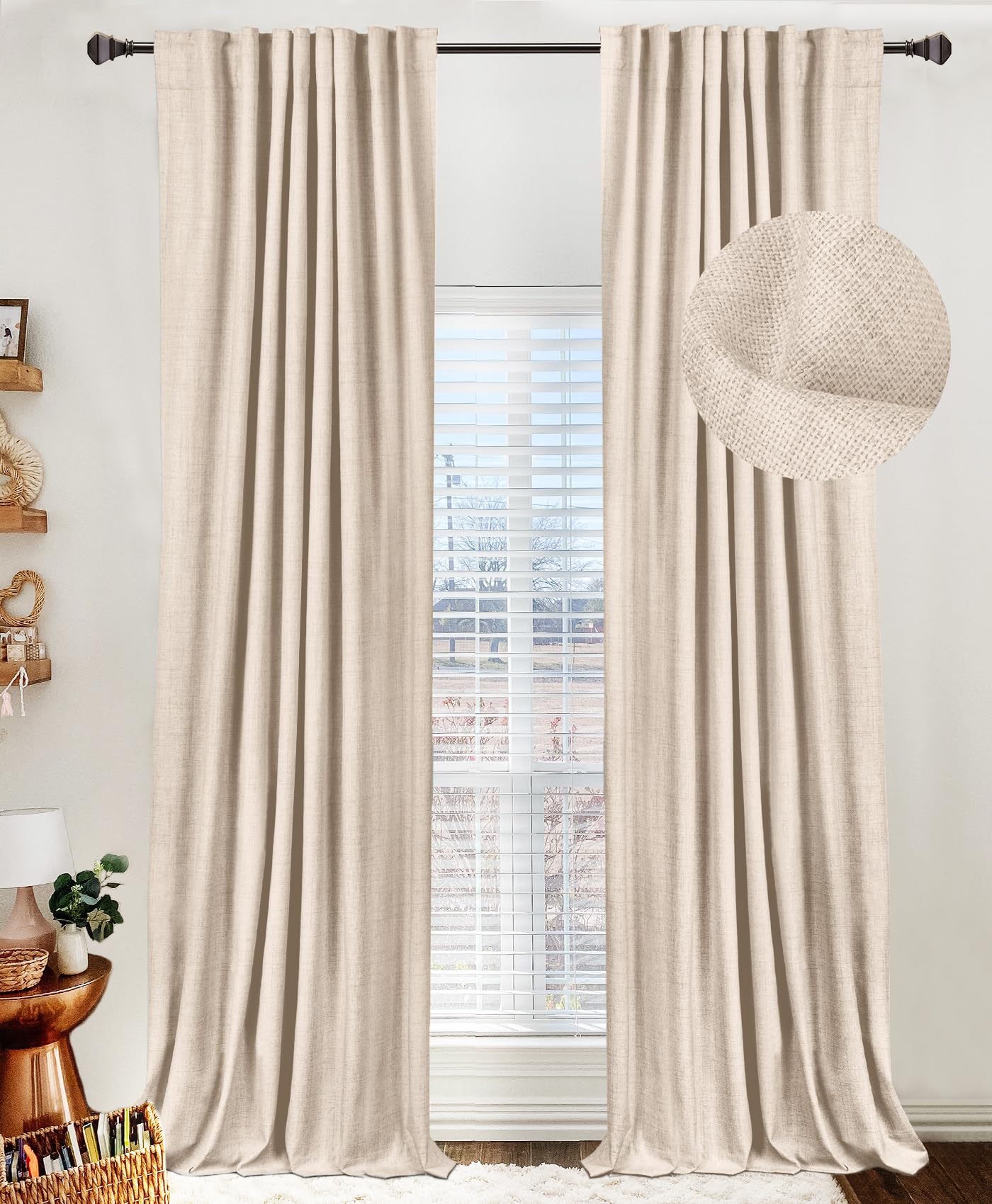 Cream Thermal Blackout Curtains 2 Panels, 50"×84", Back Tab & Rod Pocket Design