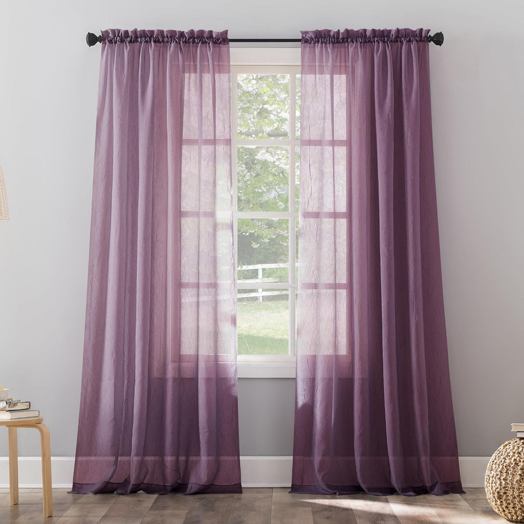 No. 918 Erica Crushed Sheer Voile Rod Pocket Curtain Panel, 51" x 84", Eggshell Off-White