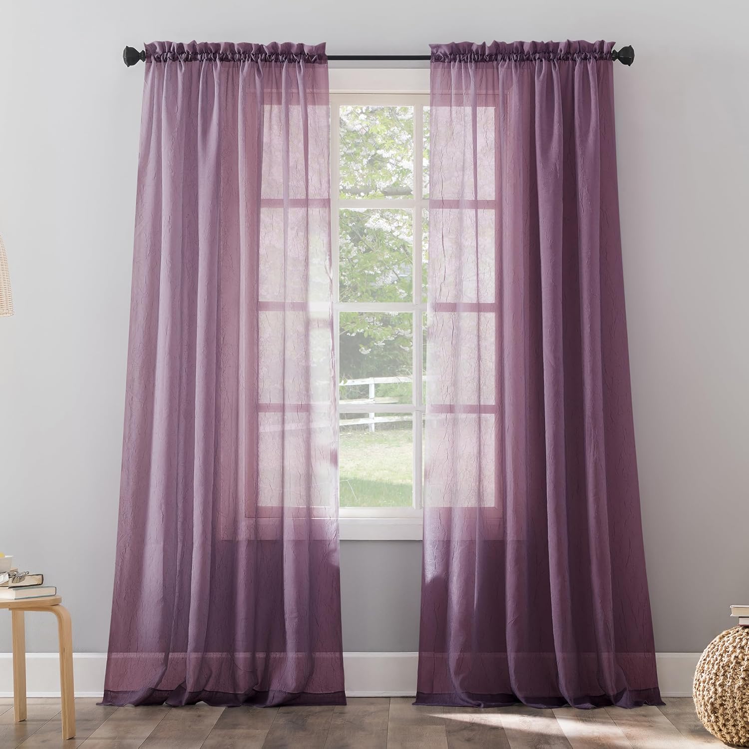No. 918 Erica Crushed Sheer Voile Rod Pocket Curtain Panel, 51" x 84", Eggshell Off-White