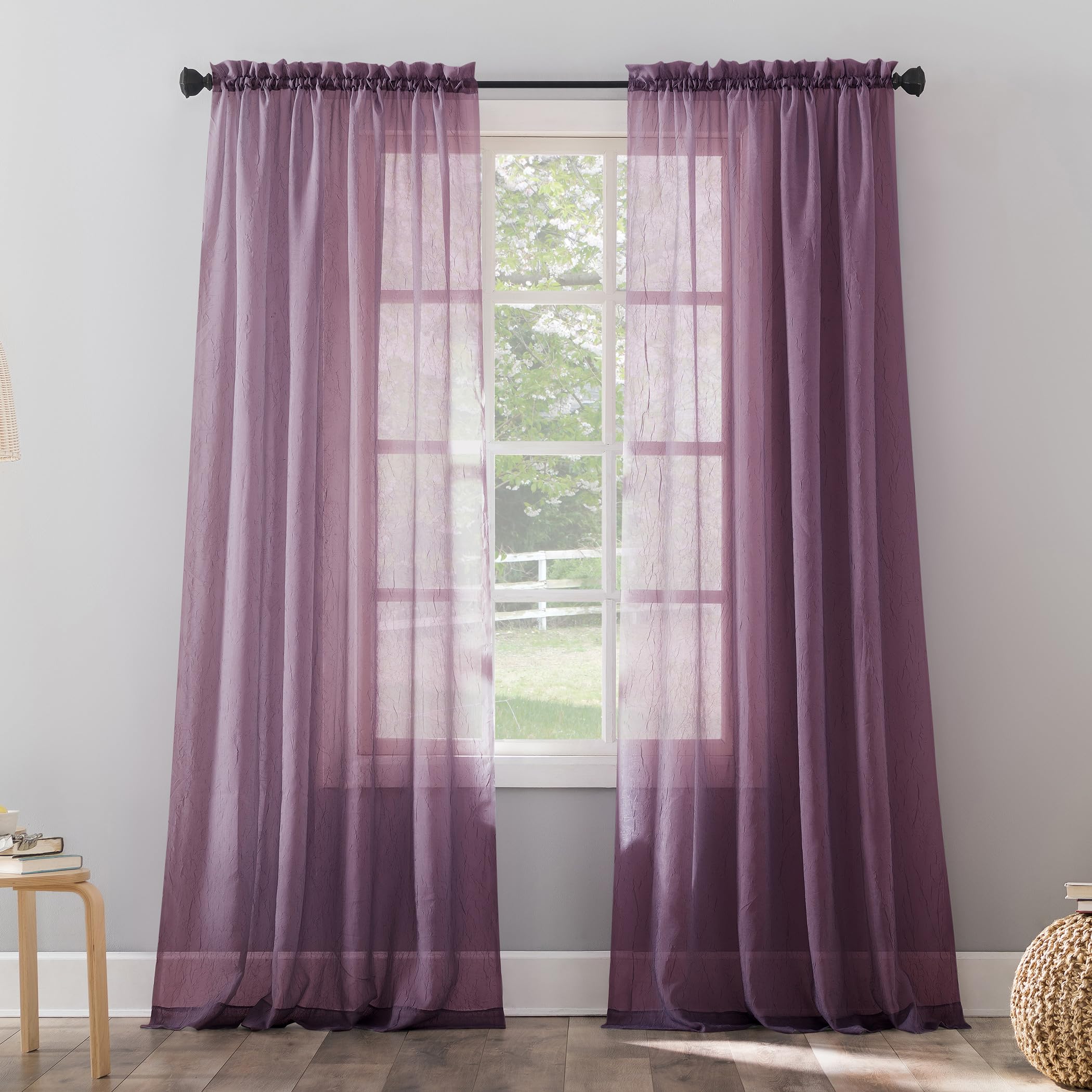 No. 918 Erica Crushed Sheer Voile Rod Pocket Curtain Panel, 51" x 84", Eggshell Off-White