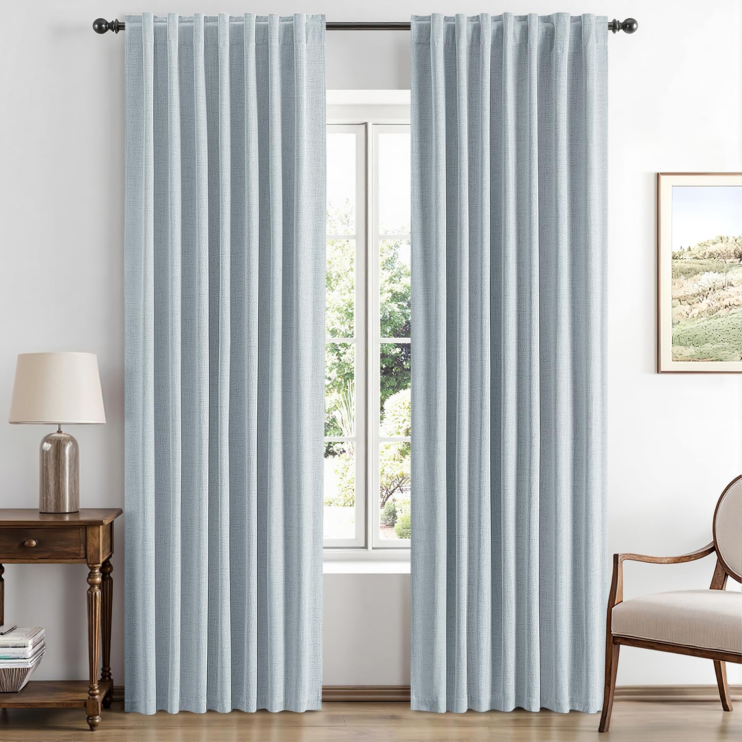 MIULEE 100% Blackout Linen Curtains for Bedroom, Ivory Solid Luxury Decor Thermal Insulation Room Darkening Drapes for Living Room Nursery Back Tab Rod Pocket 42 x 84 Inches, 2 Panels
