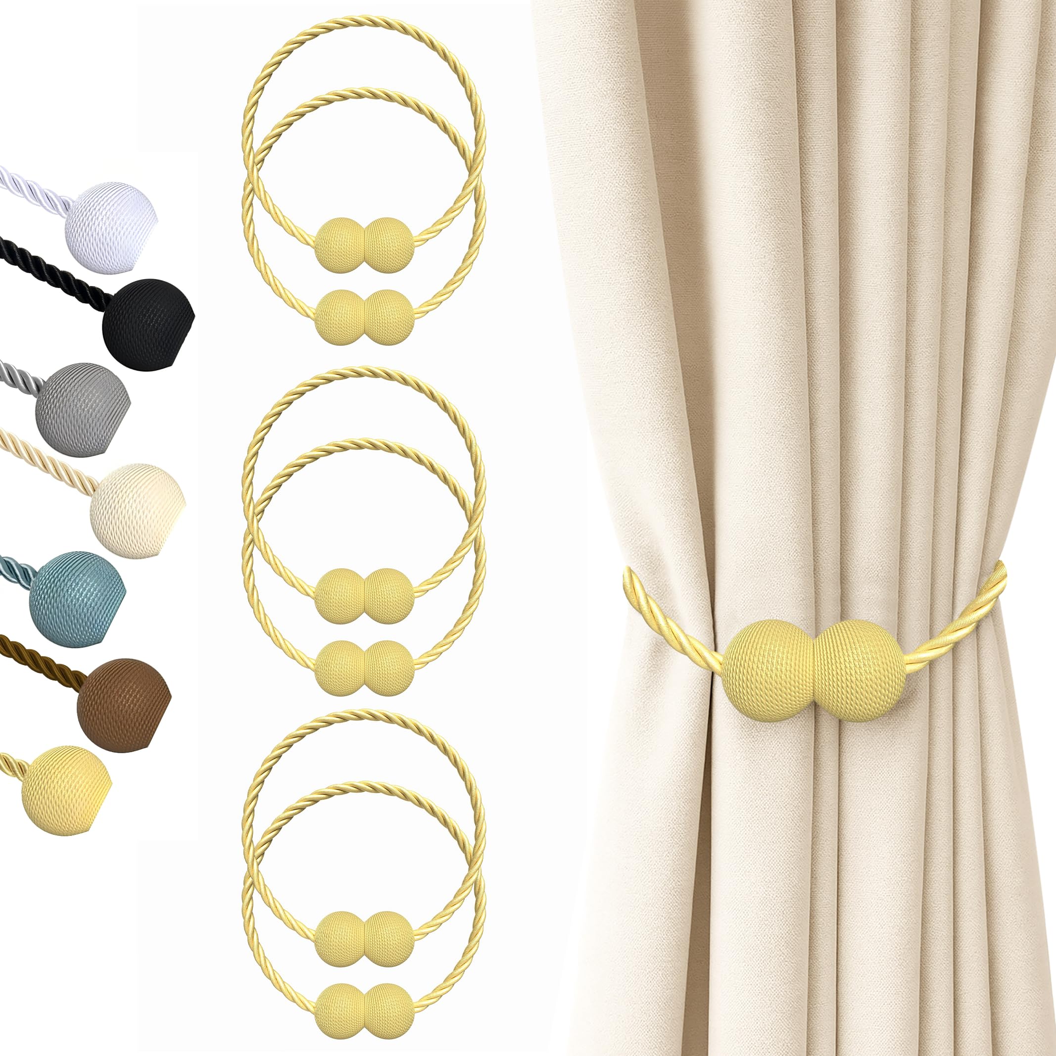 Hion Magnetic Curtain Tiebacks Black 2pcs, Curtain Tiebacks Buckles Holdbacks Holders Hooks Clip for Home Outdoor Bedroom Office Decorative Curtain
