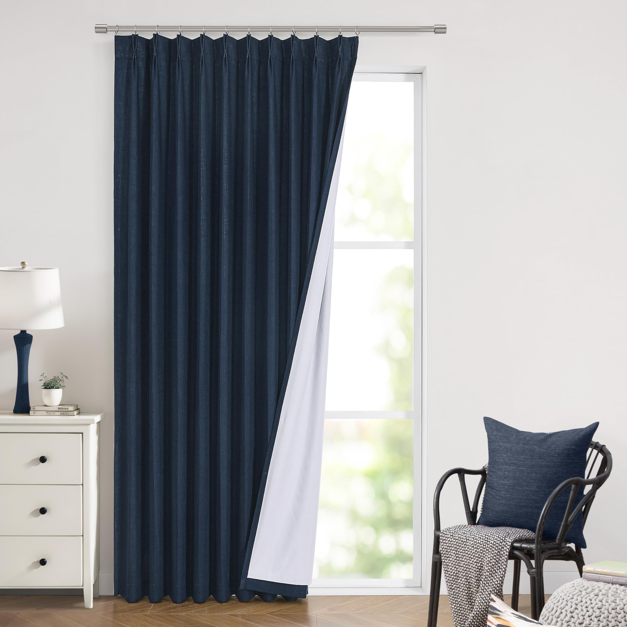 Vision Home Natural Pinch Pleated Full Blackout Curtains Linen Blended Room Darkening Window Curtains 90 inch for Living Room Bedroom Thermal Insulated Pinch Pleat Drapes with Hooks 2 Panel 40"Wx90"L