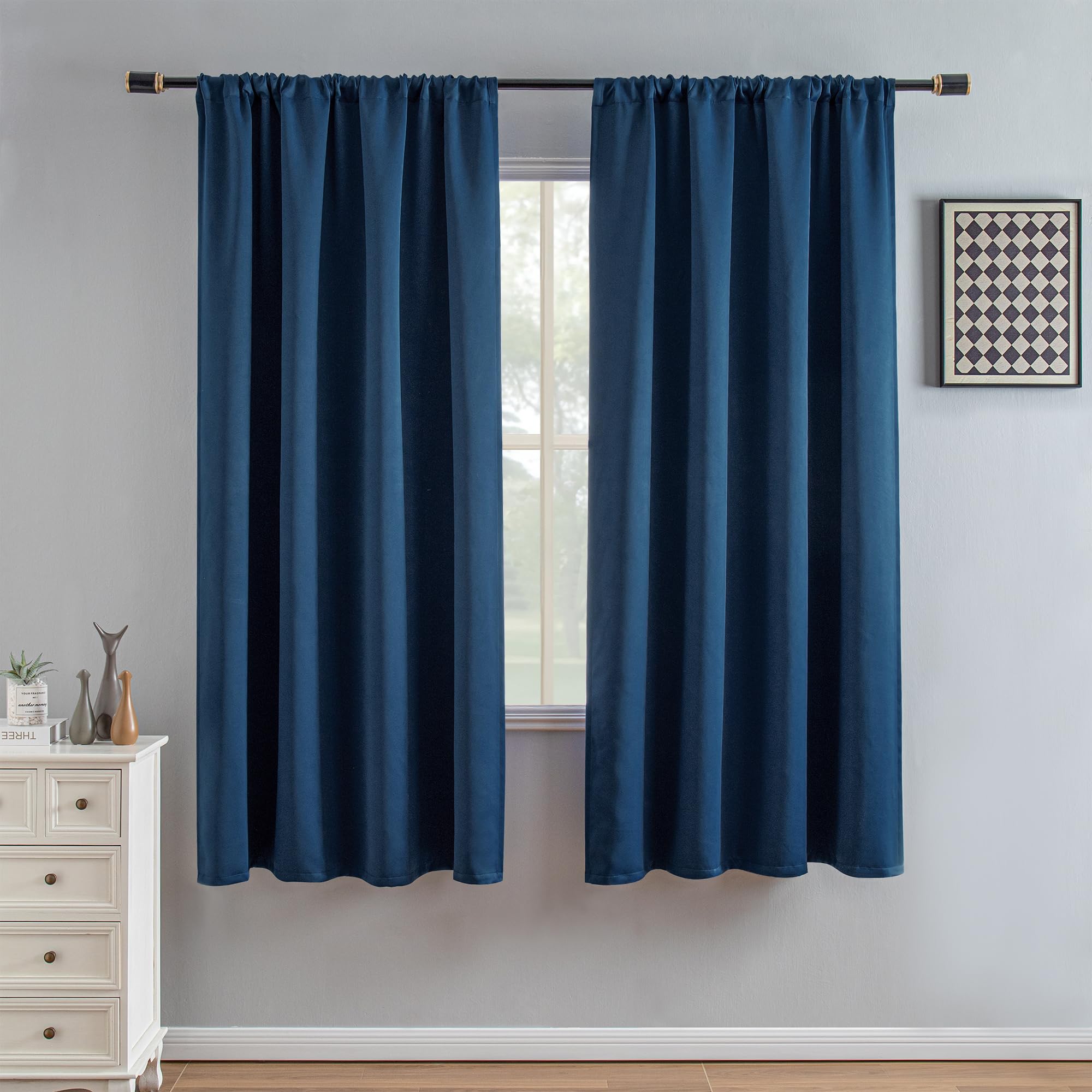 IGEMAEVE Black 100% Blackout Curtains 84 Inch Length 2 Panels Set, Black Out Curtains for Bedroom 84 Inch Long, Rod Pocket Energy Saving Room Darkening Drapes for Living Room Dining Room Window