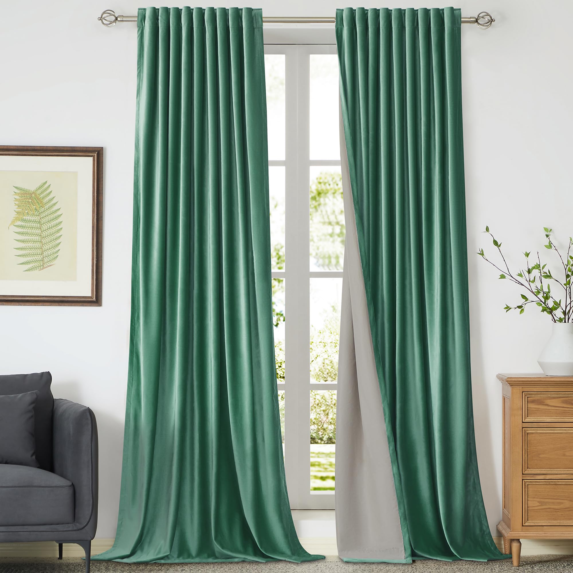 100% Blackout Ivory Off White Velvet Curtains 84 inch Long for Living Room,Set of 2 Panels Liner Rod Pocket Back Tab Thermal Window Drapes Room Darkening Heavy Decorative Curtains for Bedroom