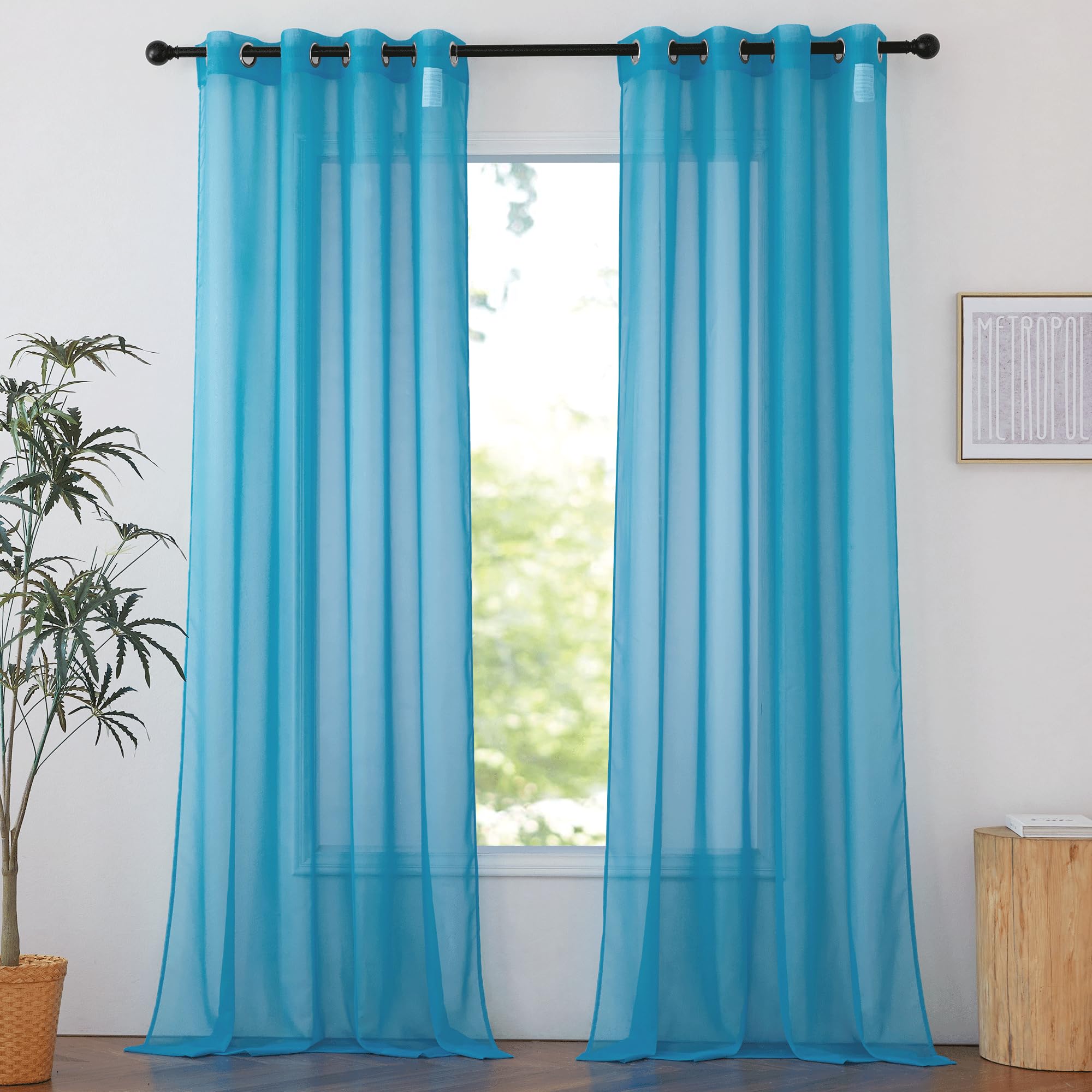 NICETOWN Sheer Curtains Panel 72" Long - Ring Top Window Treatment Sheer Voile Drapes for Bedroom/Living Room (White, Set of 2, W54 x L72)