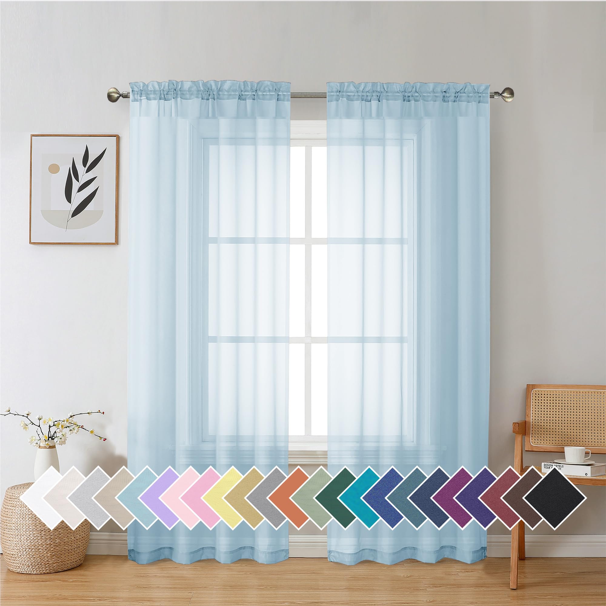Aiyufeng Blush Pink Sheer Curtains 84 Inches Long 2 Panels Set, Light Filtering Soft Airy Voile Rod Pocket Baby Pink Sheer Window Drapes for Bedroom Living Room, Each 40Wx84L Inches