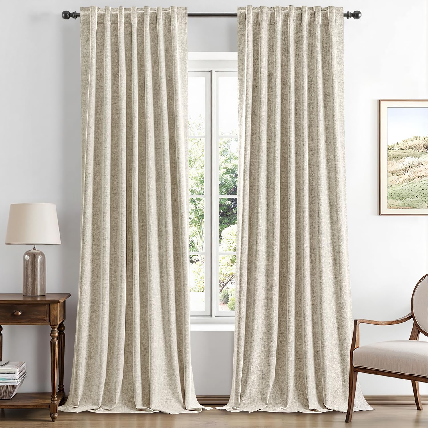 MIULEE 100% Blackout Linen Curtains for Bedroom, Ivory Solid Luxury Decor Thermal Insulation Room Darkening Drapes for Living Room Nursery Back Tab Rod Pocket 42 x 84 Inches, 2 Panels
